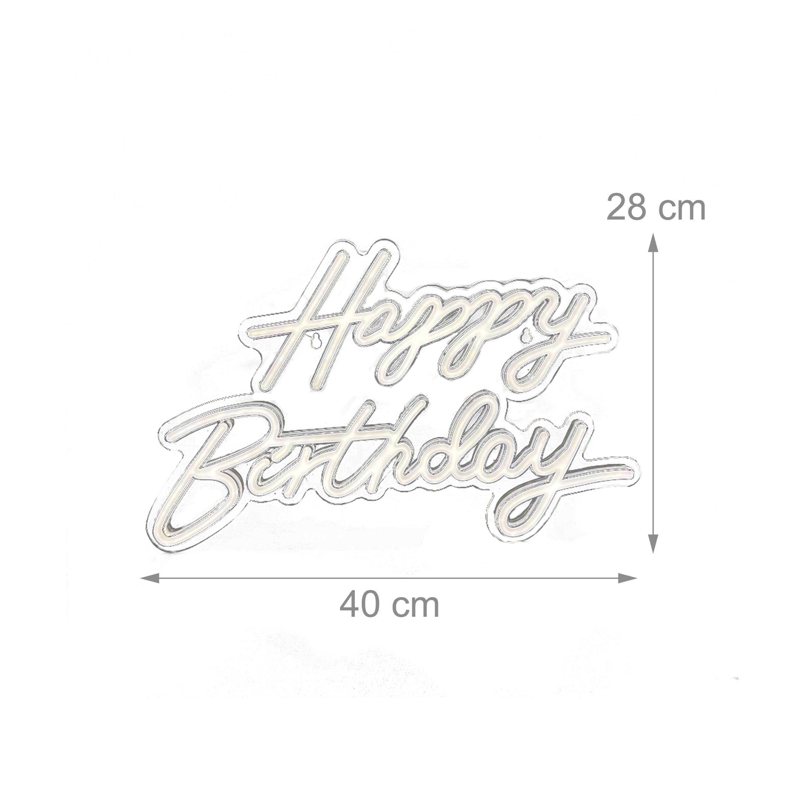 Relaxdays Cartel LED Happy Birthday Decoración Luminosa 28×40 cm Cálido con Cable USB para Colgar
