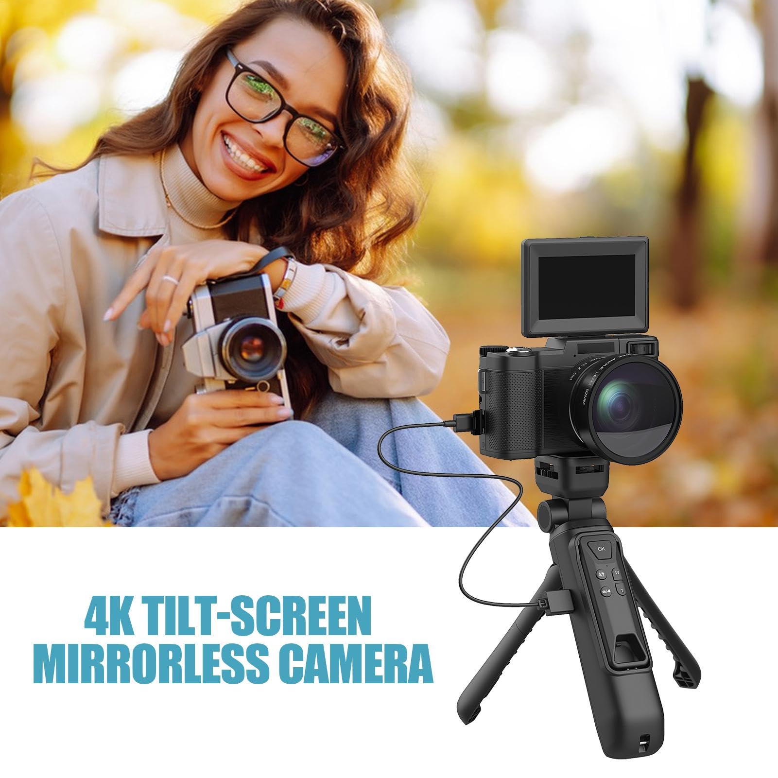 Cámara 4K para fotografía - Vlogging de cámara digital 4K, Travel Vlogging Camera digital Computadora | Accesorios de viaje de grabadora de video, control remoto anti-shake, equipo 4.53x2.56x1.77 pulg