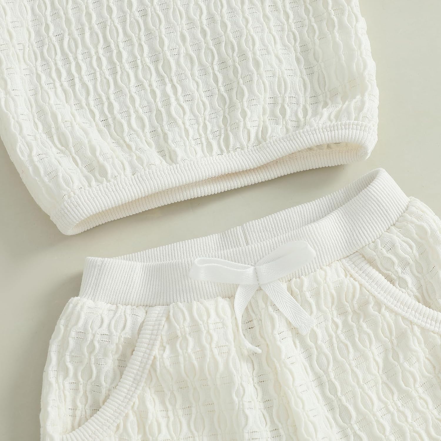 Fernvia Toddler Baby Girl Summer Clothes Solid Jacquard Short Sleeves T-Shirt Tops + Shorts 3 6 9 12 18 24 Months Outfits Set - Image 6