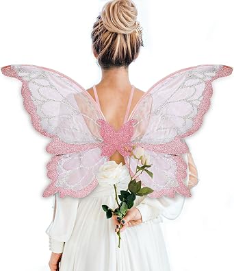 ALIBBON Butterfly Wings Glitter Fairy Wings Costume for Women, Butterfly Wings Princess Angel Elf Dress Up Accessories