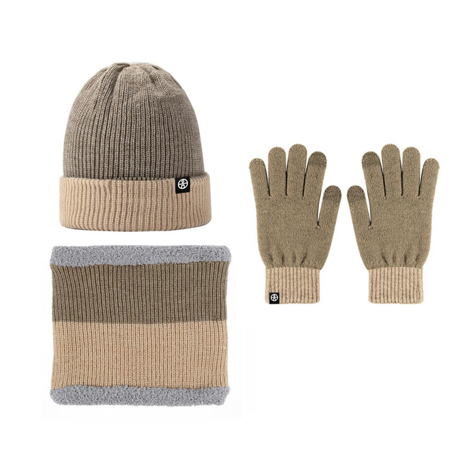 Mütze Schal Set Mädchen Damen Mütze Schal Handschuh Set Warme Strickhandschuhe Mütze Schal Dreiteiliges Set Kältebeständiger Ohrenschutz Winteranzug Für Den Außenbereich-Kamel+beige
