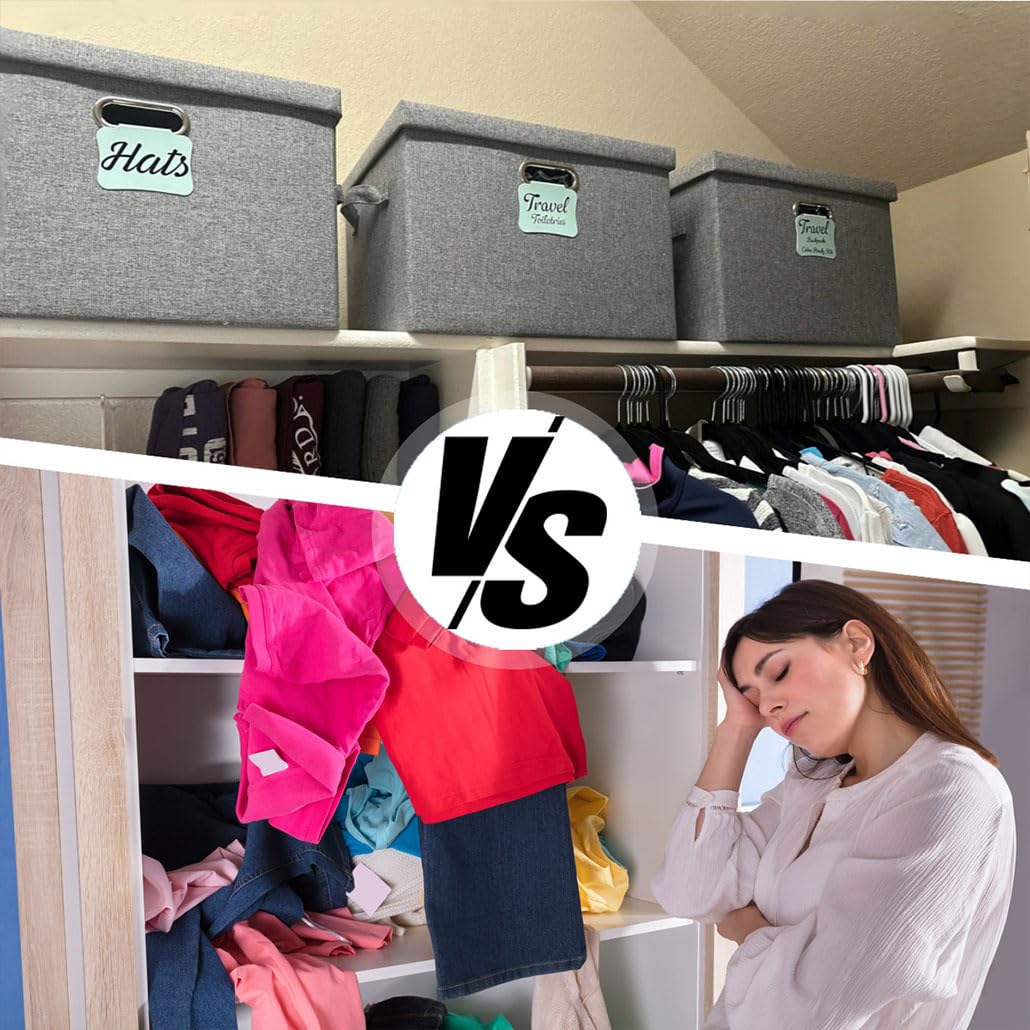 Storage Boxes with Lids Fabric, 38 L Collapsible Grey Large Stackable Cube Storage Box - Image 3