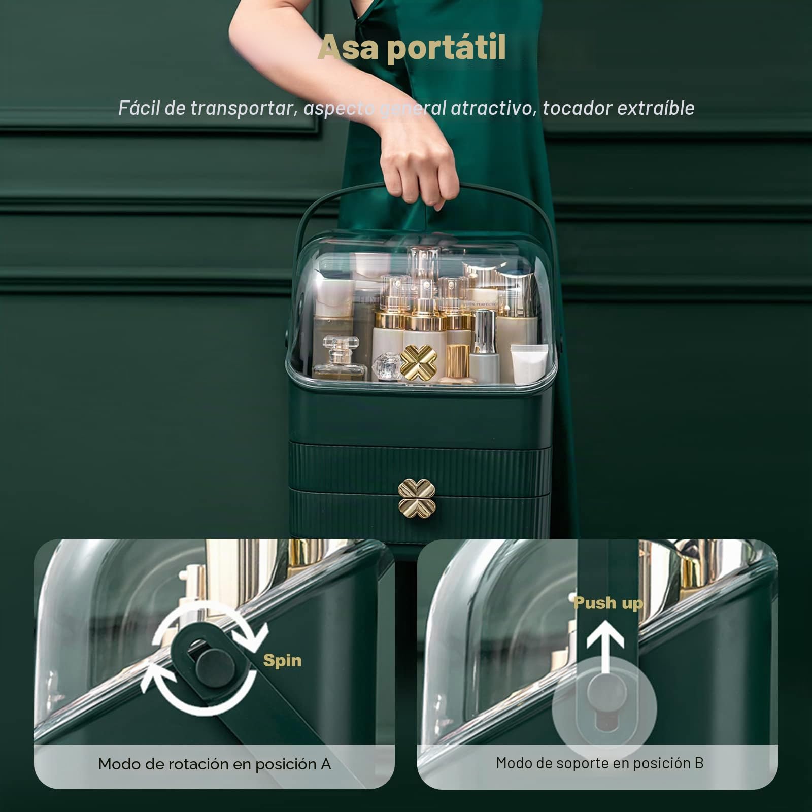 Galatée Organizador de Maquillaje, Cajas Almacenamiento, Multifunción para Cosméticos y Joyería, Lápices Labiales y Pinceles de Maquillaje (Verde)