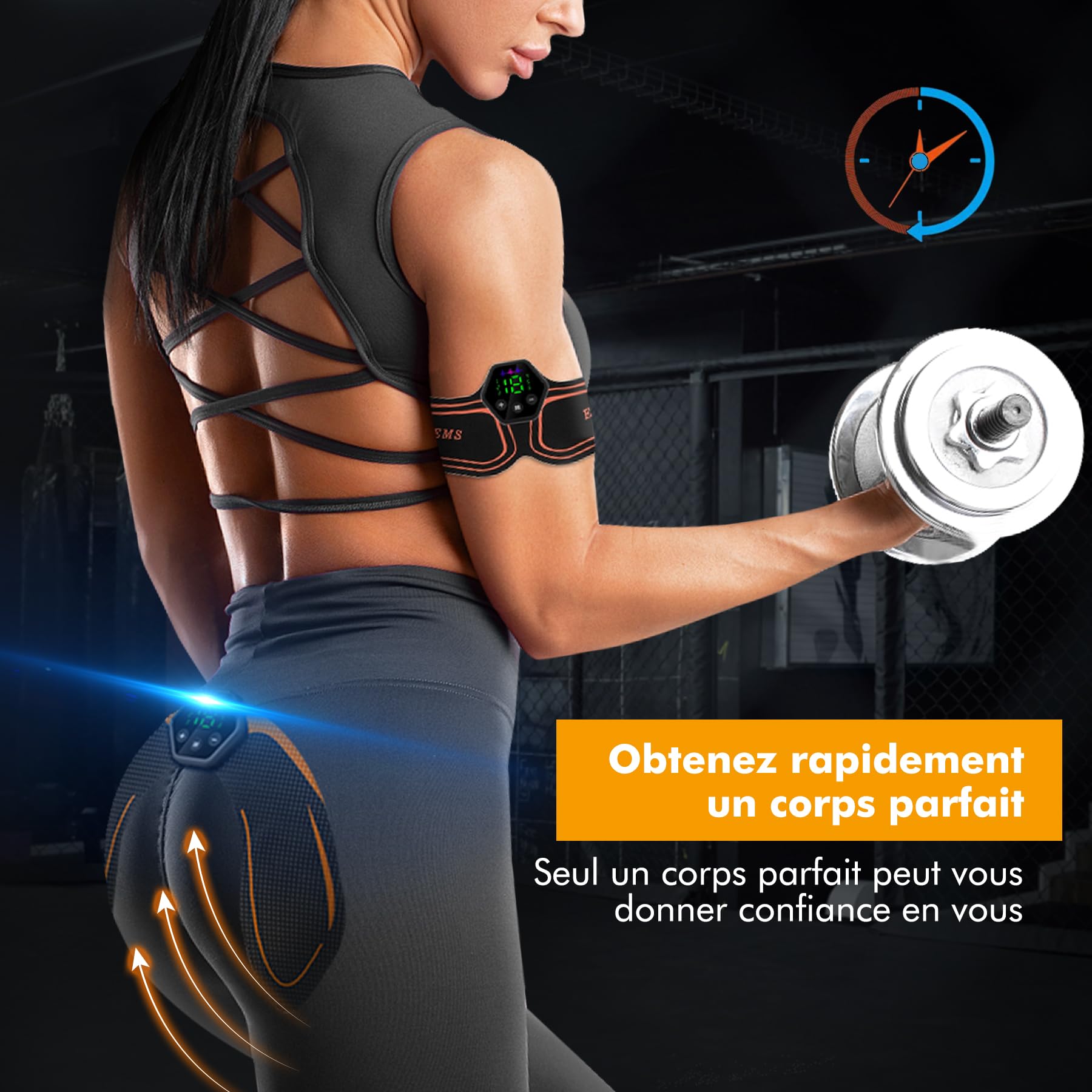 Electrostimulateur Musculaire, Abdos Musculation Appareil, 6 Modes et 19 Intensités Ceinture Musculation Electrostimulation, pour Abdos/Bras/Jambes/Fesses,Homme Femme