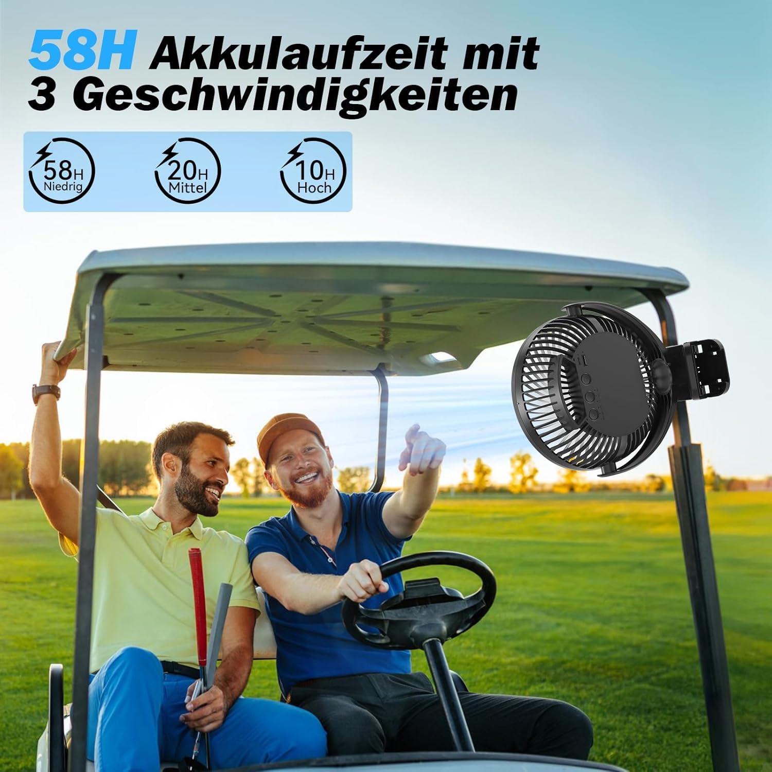 Ateroll 10000mAh Clip Ventilator mit Fernbedienung, 20CM 3 Geschwindigkeiten USB Akku Timer LED 360° drehbar Tischventilator