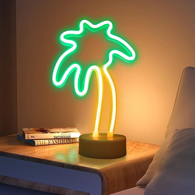 ENUOLI ENUOLI Palm Tree Lights Neon Signs,LED Coconut Tree Neon Light for Bedroom,Battery/USB Powered Palm Tree Night Lamp with Holder Base for Kids Room Bar Christmas Birthday Wedding Party