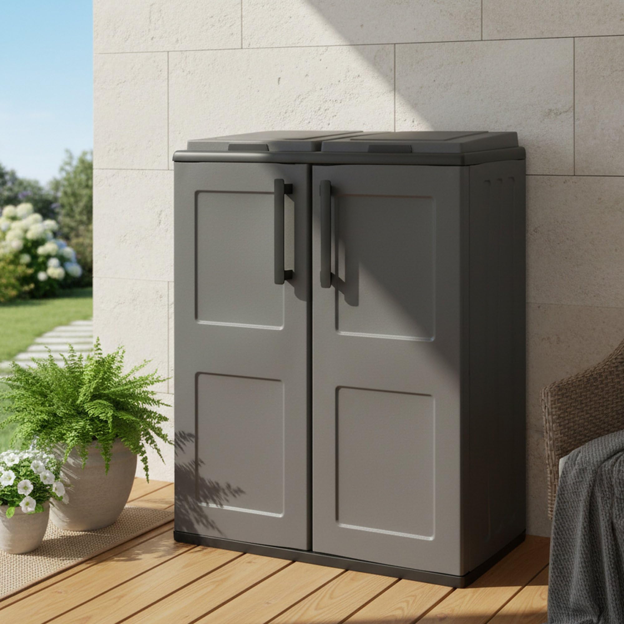 Poubelle de recyclage 2 portes Dmora Aarschot meuble de tri sélectif gris