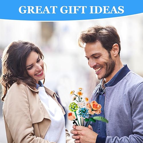 Miniatura 5 de OSDUE Juego de construcción de ramos de flores de ladrillos pequeños, flores artificiales, decoración única para el hogar, 680 piezas de colección