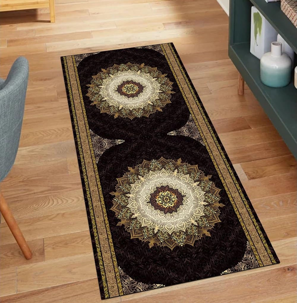 Alfombra negra vintage de pasillo 110x200 larga lavable antideslizante