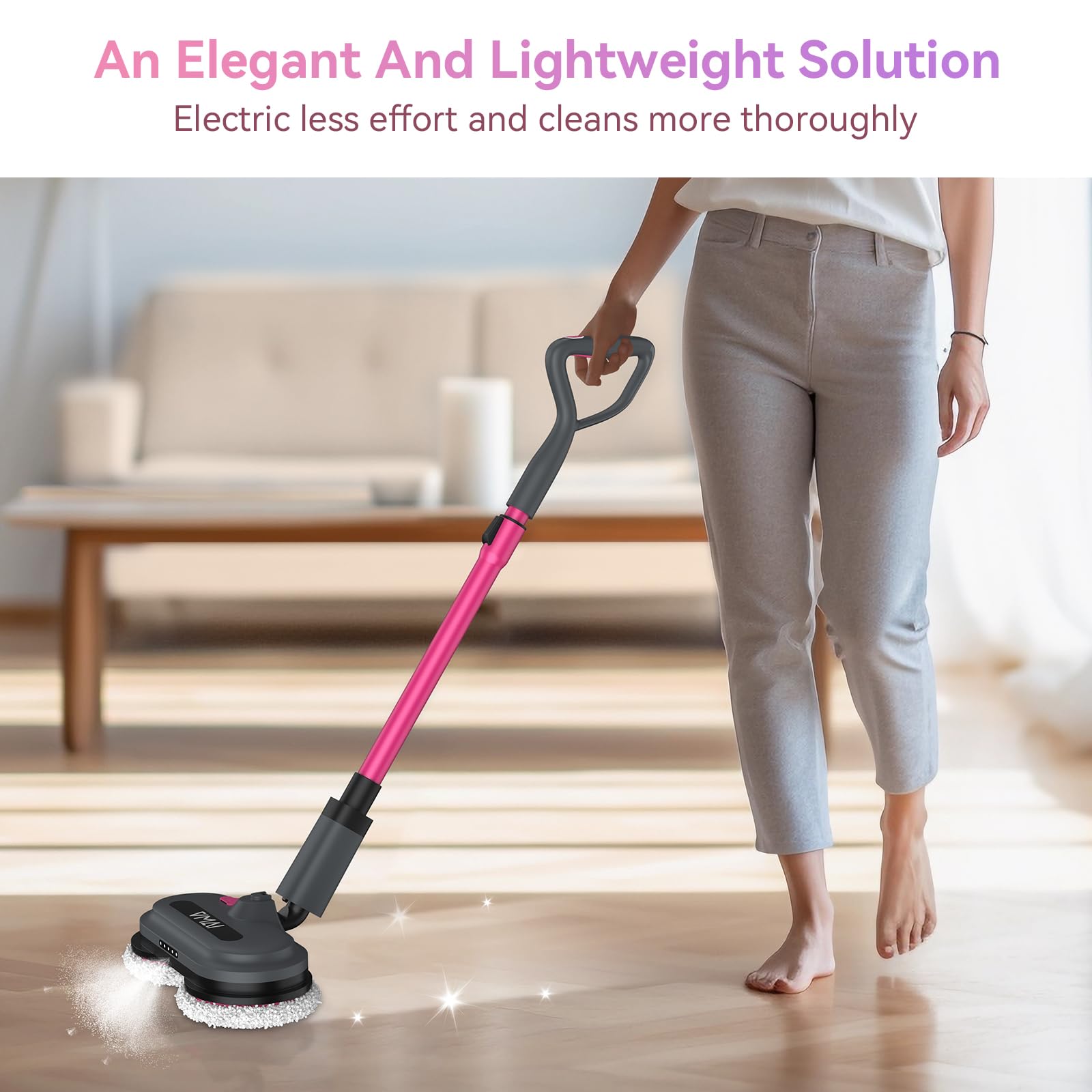 VMAI Cordless Electric Mop for Floor Cleaning,Water Sprayer Spin Mop with 300ML Water Tank,LED Lighting and Removable Battery,Up to 60mins Working Time for Hardwood Tile Laminate Marble Floor(Rose)