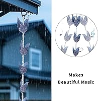 Vista 2 de Topadorn Cadenas de lluvia decorativas de 8.5 pies, cadena de canalón de hierro con 12 copas colectoras de lluvia, cadena de lluvia de hojas