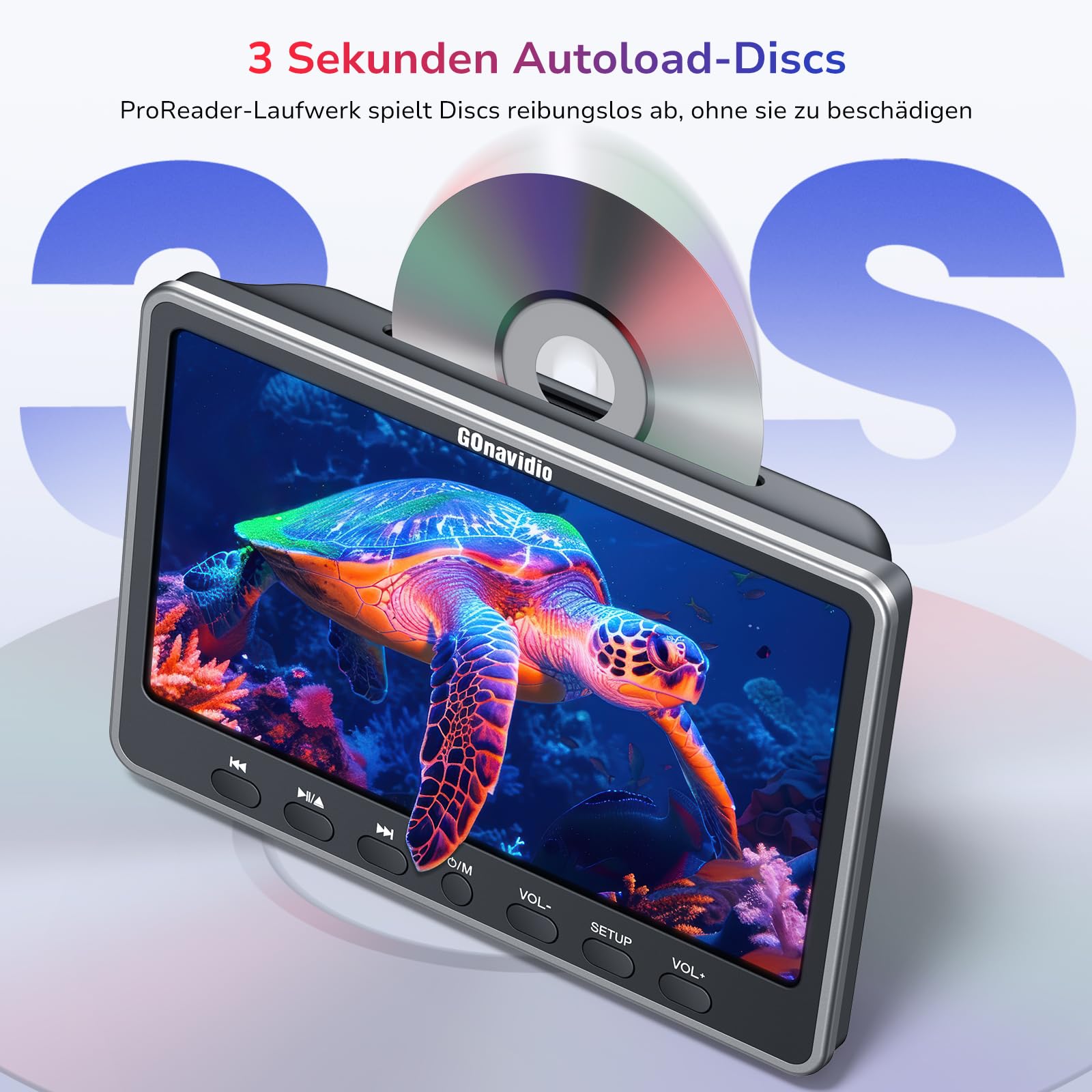 GOnavidio 12,5" DVD-Player Auto mit HDMI-Eingang, Kopfhörer, Montagehalterung, DVD Player Auto Kopfstütze Disc-Eingang mit Saugnapf, unterstützt Sync Screen, AV EIN- und Ausgang ohne Akku