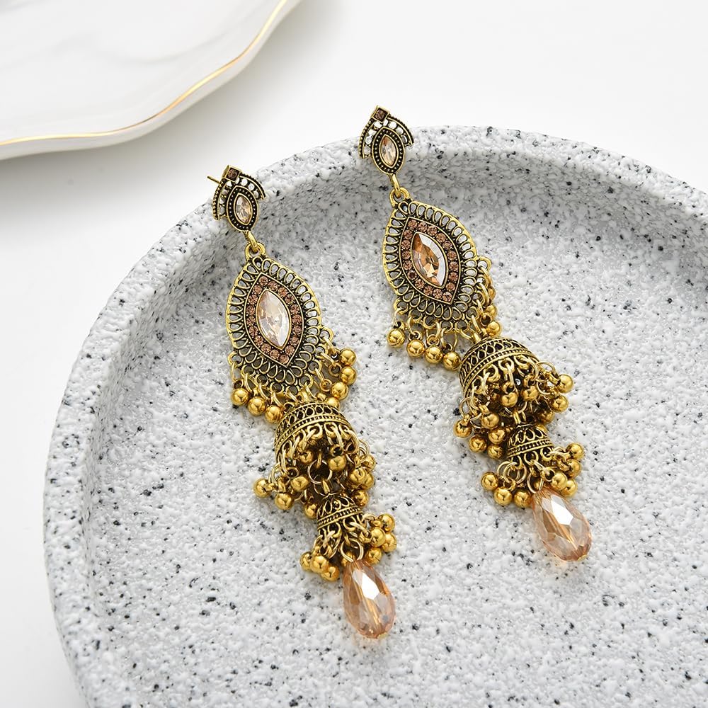 Jhumka Long Tassel Bell Earrings Vintage Jhumki Bollywood Traditional Ethnic Dangle Drop Bohemian Chandelier Earring for Women Oxidized Crystal Wedding Party Festival Indian Jewelry Gift - Image 4
