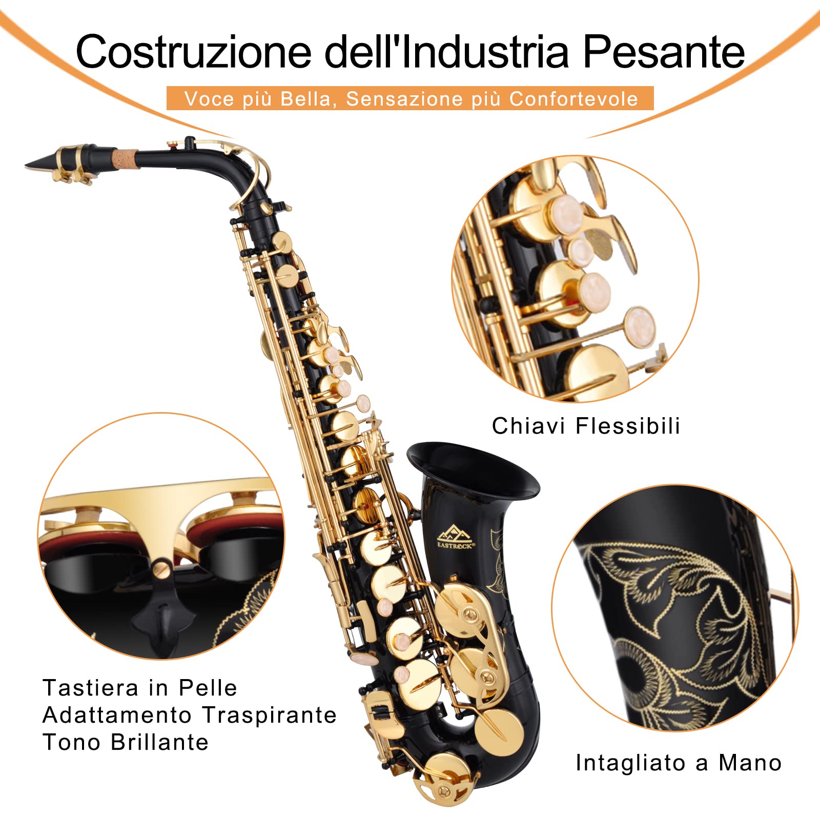 Sassofono Alto EastRock Per Principianti - Finitura Anticata, Con Custodia, Strap E Accessori - Foto 3