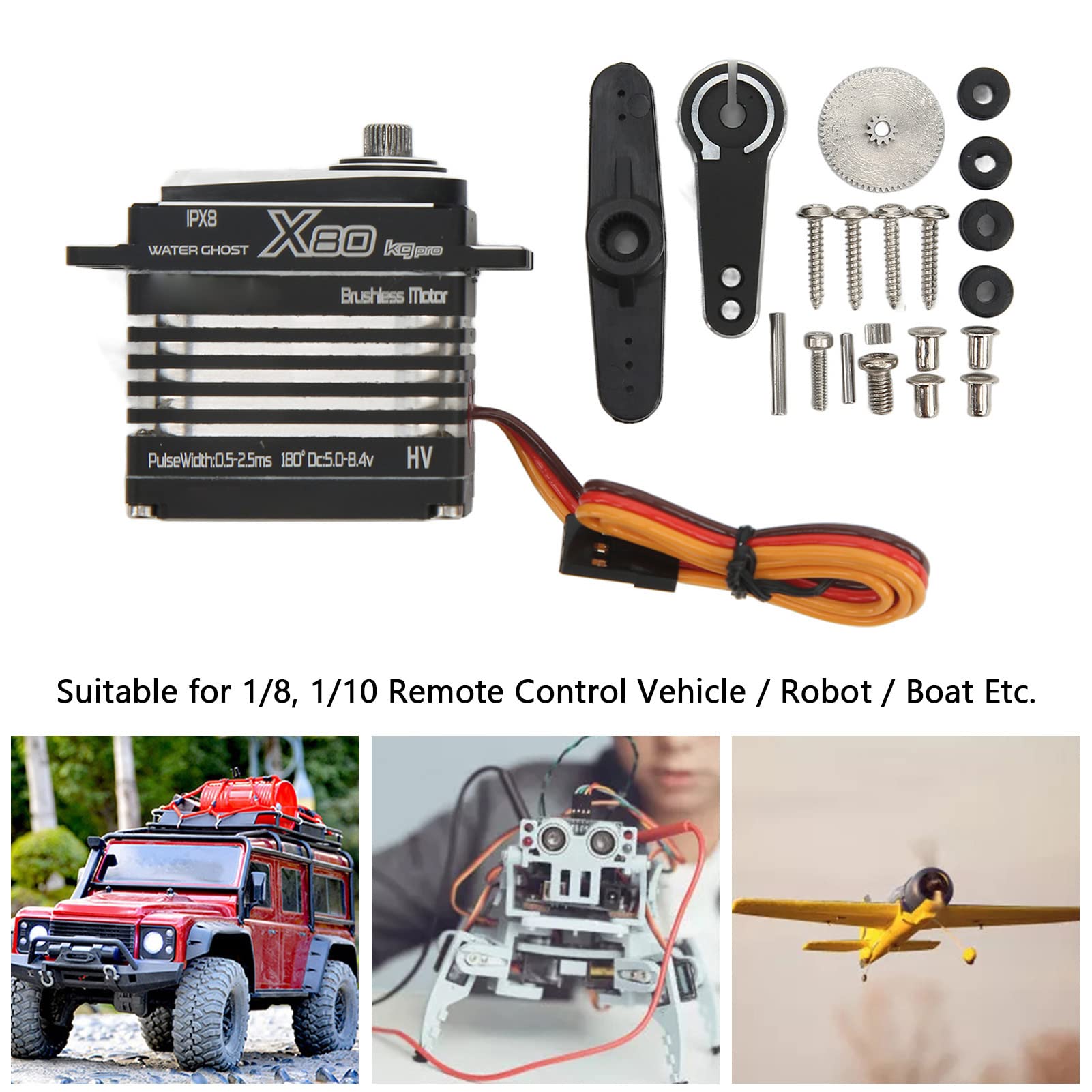 Servo Motore Brushless Resistente All'acqua, Alto Torque 80Kg Servo Digitale per Auto Barca RC 1/8 1/10