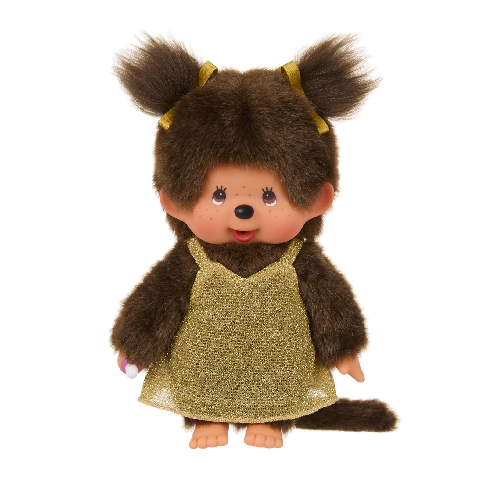 Sekiguchi 204038 - Monchhichi Original niña con Vestido Dorado Brillante, Peluche de Aproximadamente 20 cm de Altura, de Felpa marrón — view 2