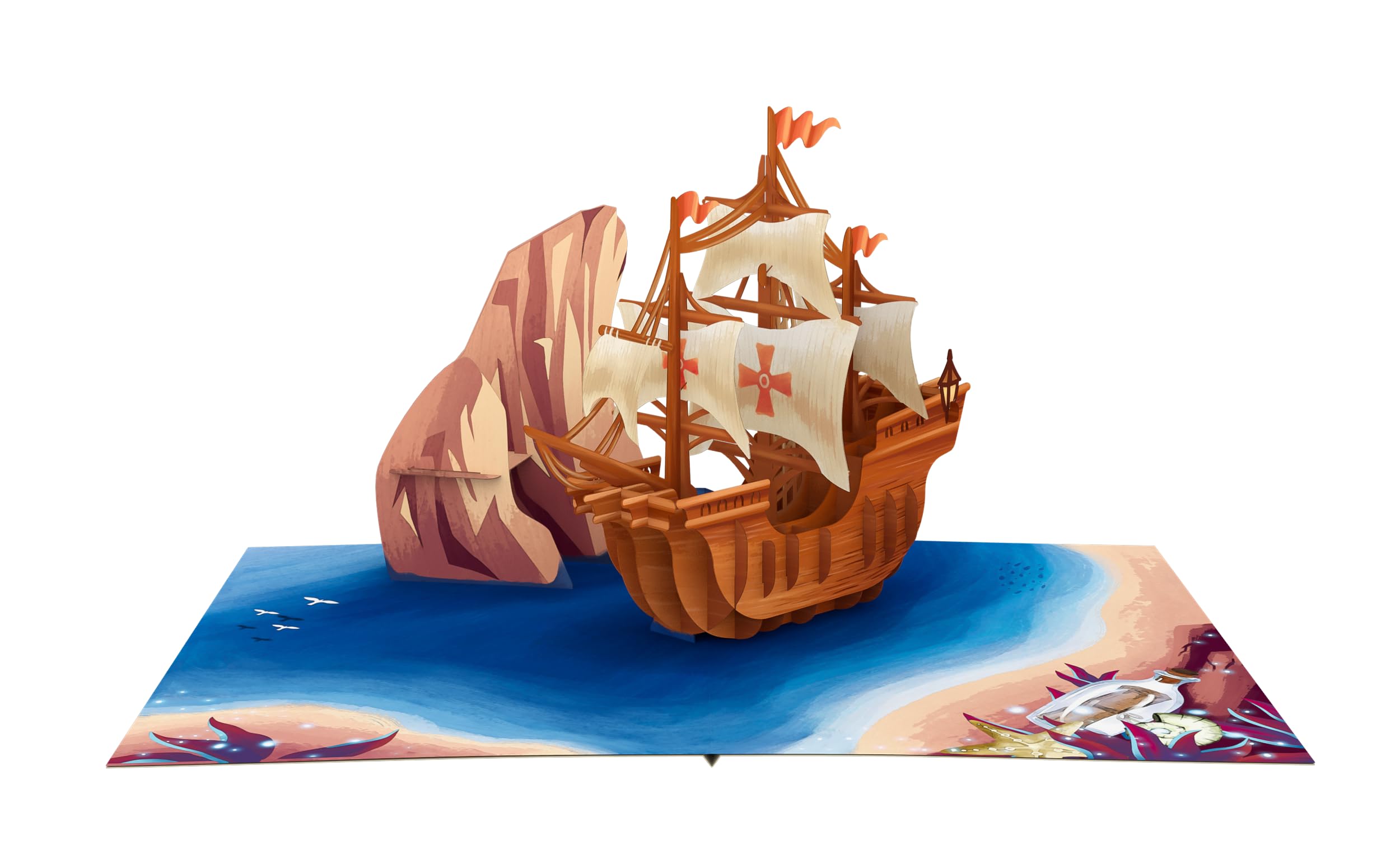 Pirate Ship Card - 3D Pop Up Card - Perfect for Kids Boys Birthdays, Father’s Day, or Adventure Lovers - Sailing Across a Bay