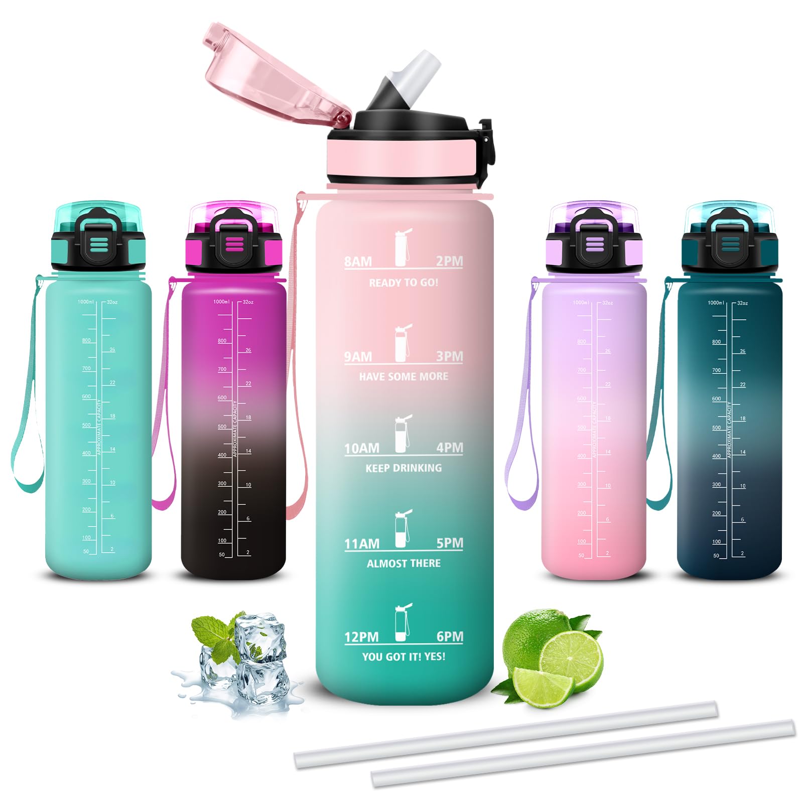 Mujigaga 1 Litre Water Bottle with Straw Leakless Gym Water Bottles Motivational Slogan Motivational Water Bottles for School, Fitness, Beach, Picnic, Work