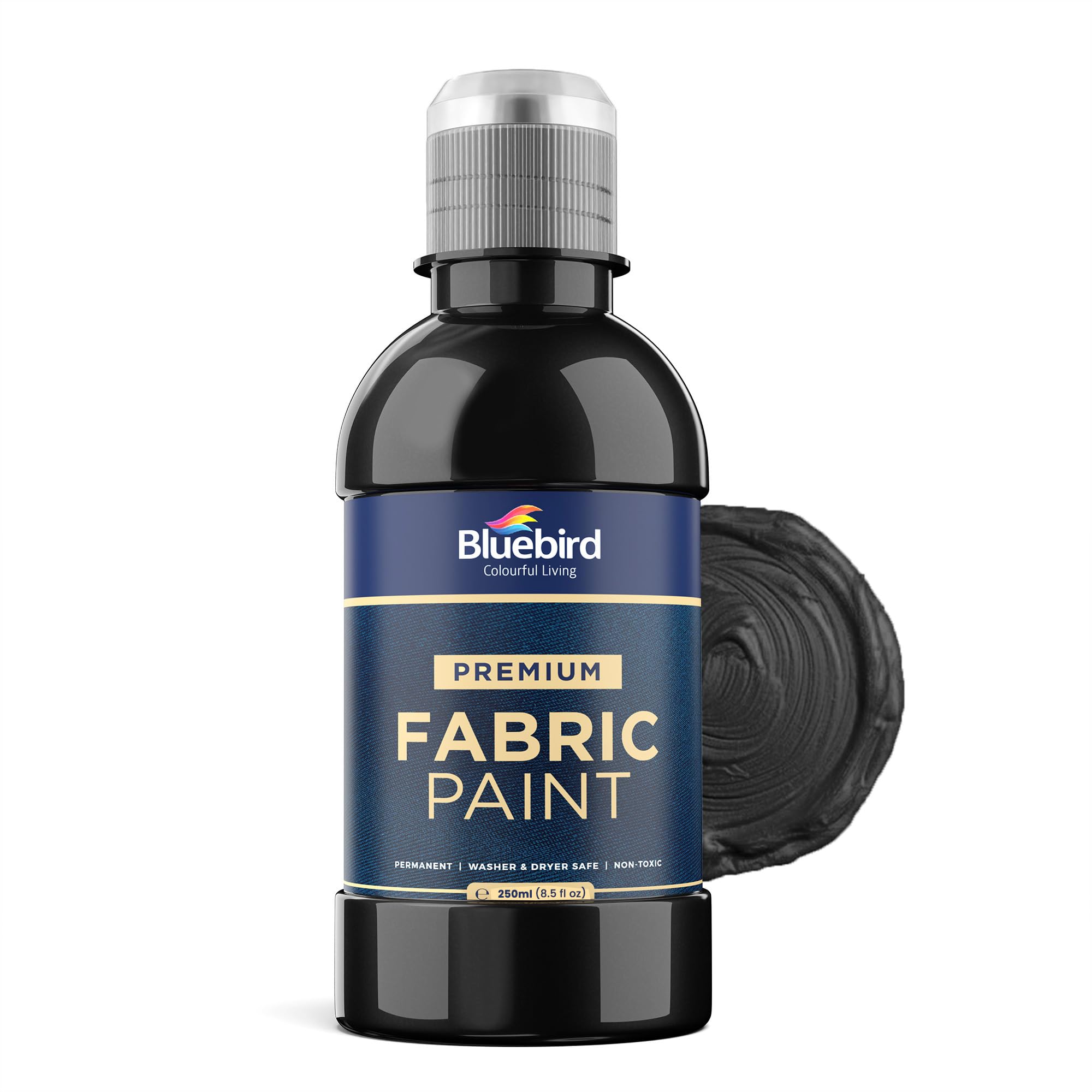 BLUEBIRD Fabric Paint, Lamp Black, 8.5 Fl Oz, Permanent Fabric Paints for Clothes, and Furniture Upholstery