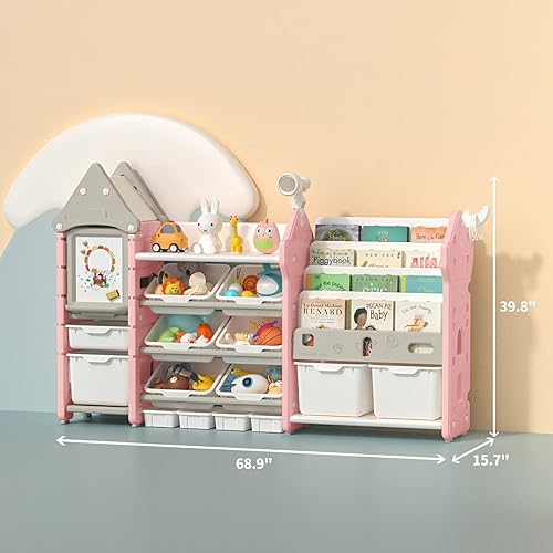 Miniatura 10 de UNICOO Organizador de almacenamiento de juguetes para niños y estantería para niños, organizador de juguetes con estantería, organizador de estante