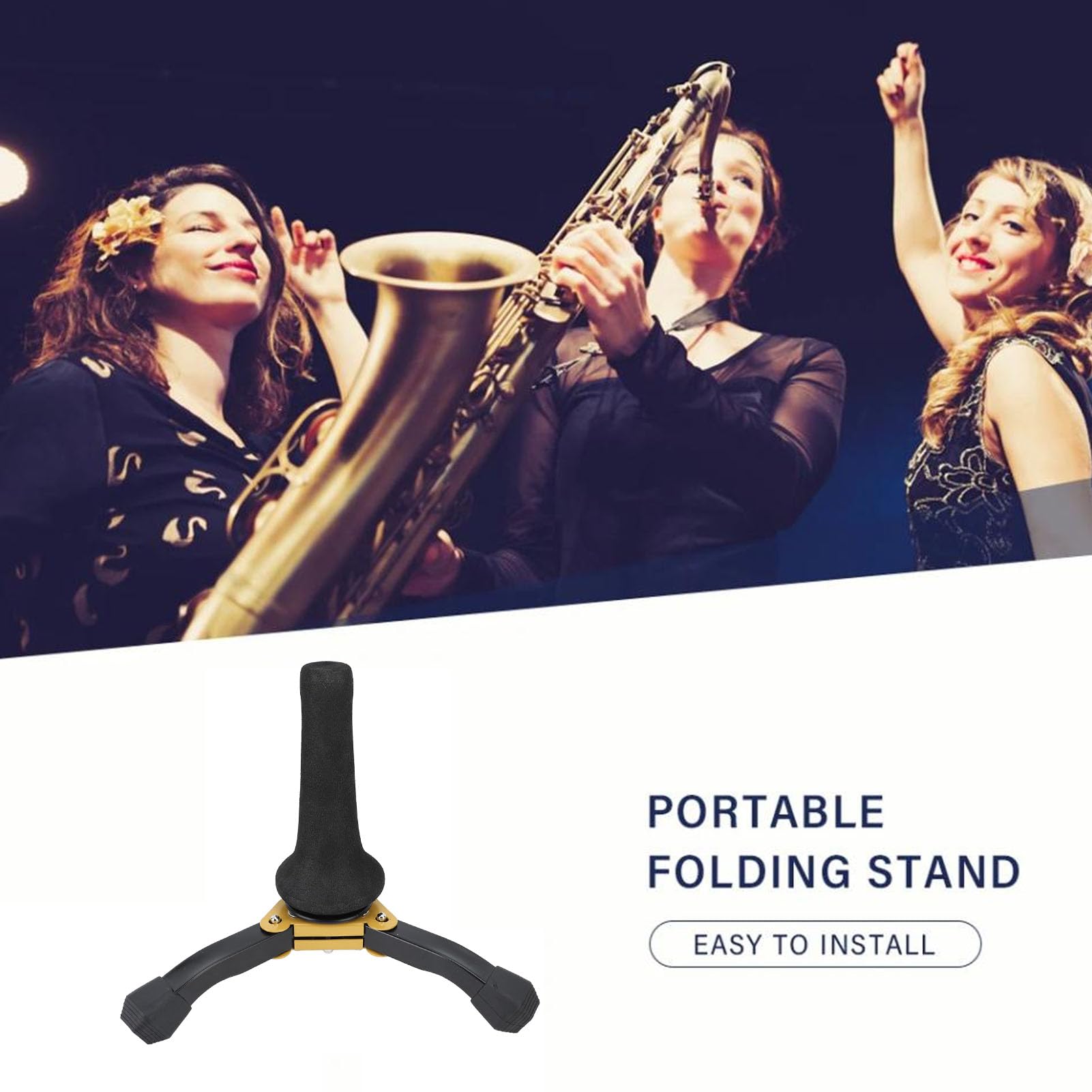 Supporto per sassofono soprano, supporto pieghevole portatile robusto per treppiede per sassofono per tromba oboe clarinetto con materiale in spugna di plastica in acciaio Include