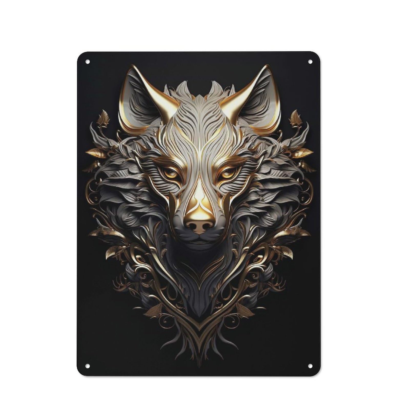 Junmoney Style-22 Tin Wall Plaque 40X30cm With Golden Fox Surreal 3D For Kitchen Or Home Bar, For Vintage Wall Decor Fans, For Garage And Workshop Walls