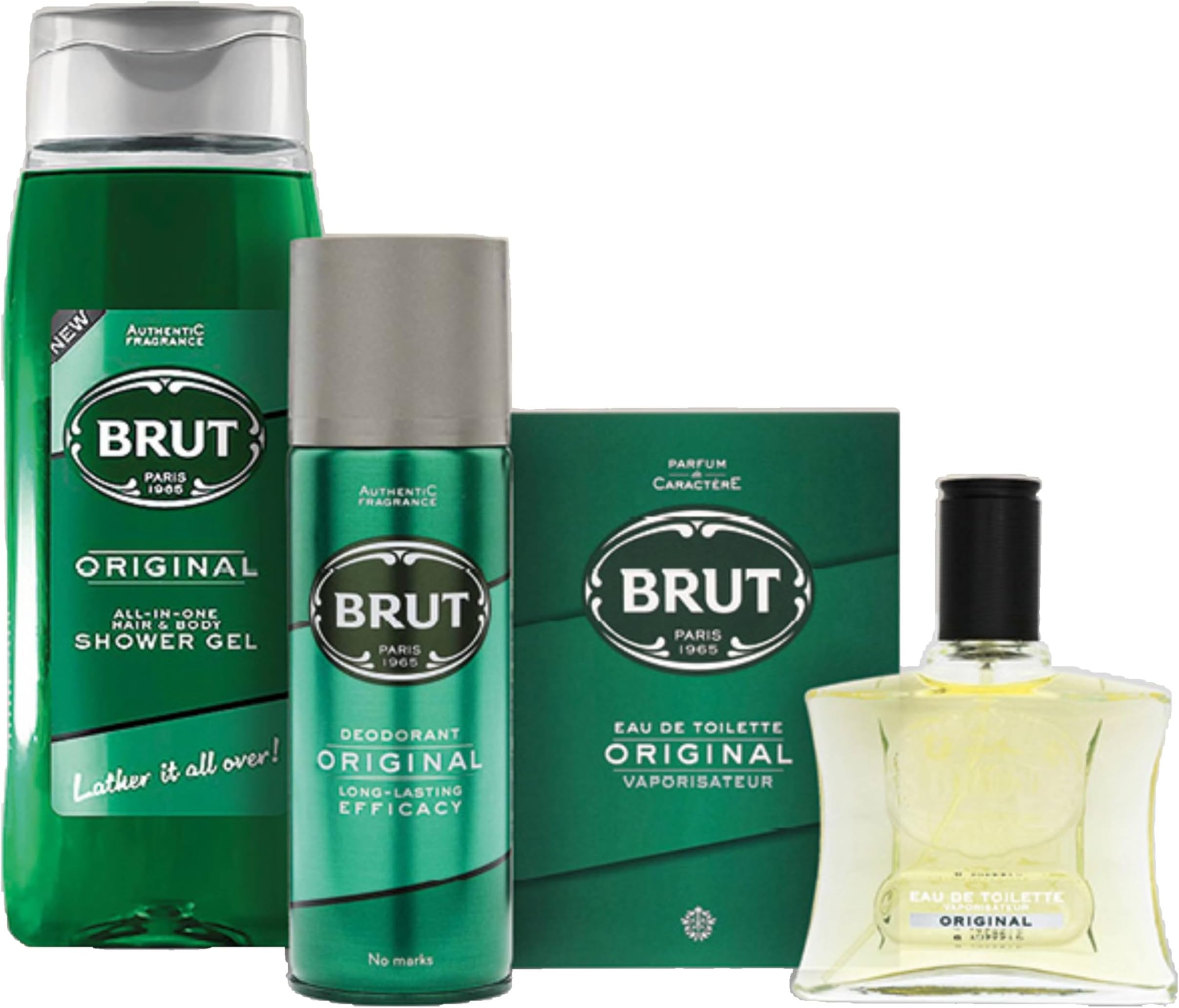 Men Fragrance Bundle with Brut Original EDT 100ml, Deodorant 200ml, Shower Gel 500ml Ultimate Grooming Collection