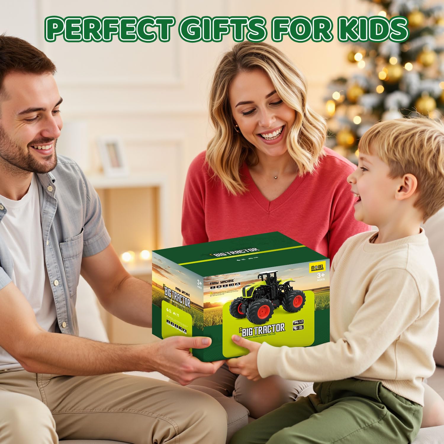 RC Tractor Teledirigido para Niños - 2,4 GHz 1:16 Juguete Tractores Granja Camión Monstruo con Luz para Niños 3 4 5 6 7 8 Años