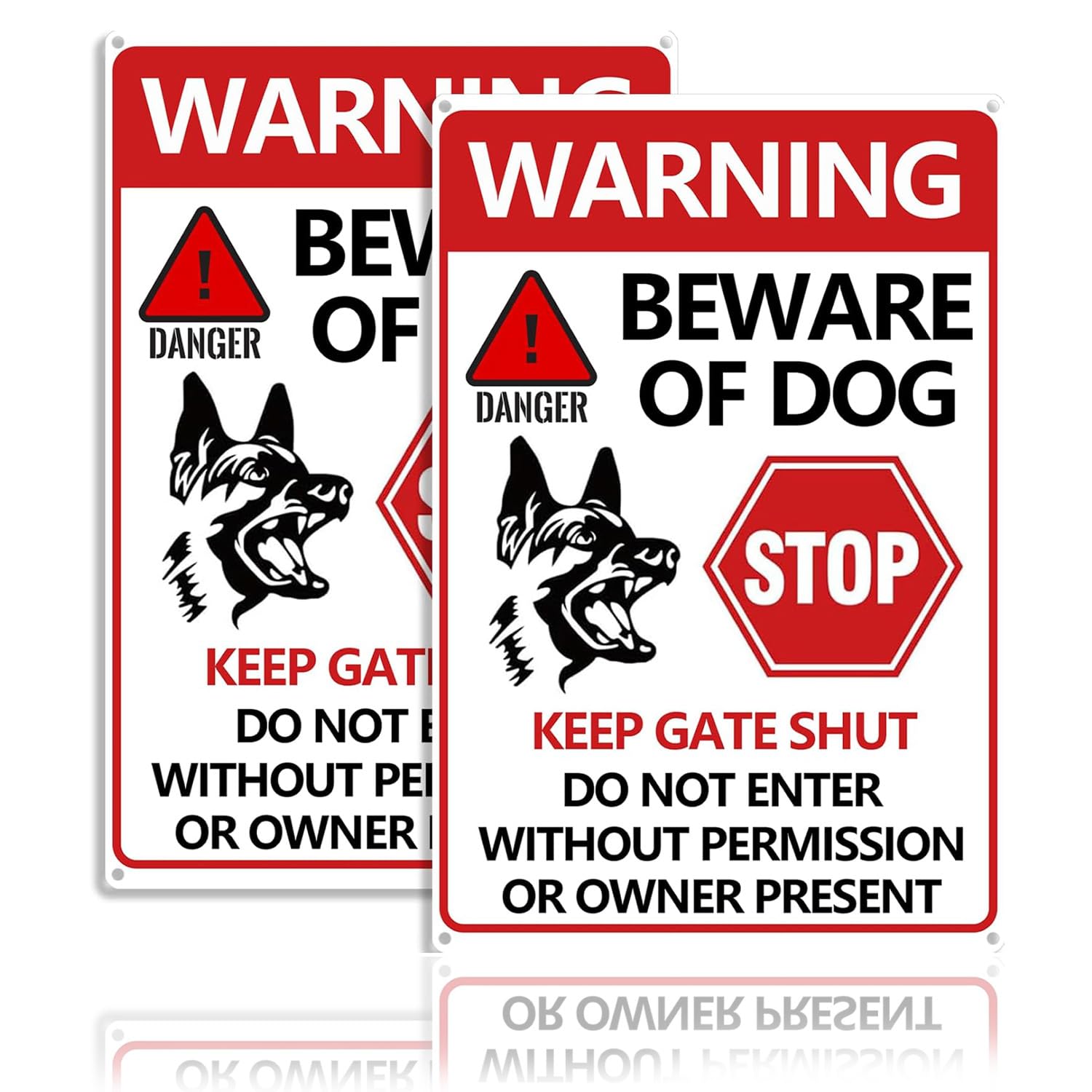 Beware of Dog Sign 2 Pack, Dog Warning Tin Signs Rust Free Fade Resistant UV Protected Reflective, Multicolor