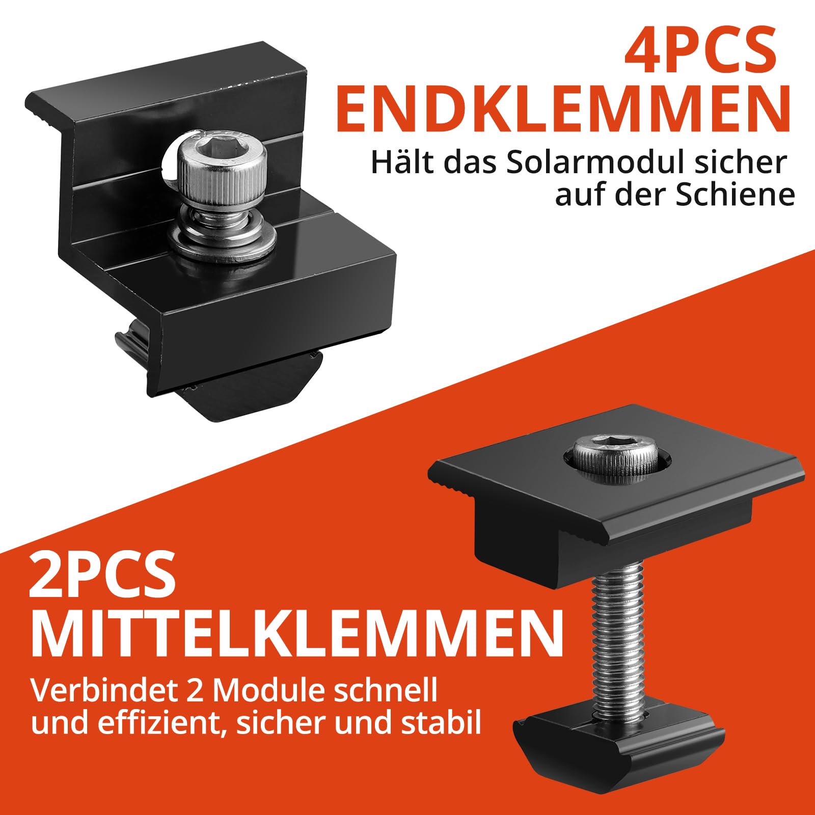 GETLITOOL Solarmodul Halterung, PV Halterung Montageset zur Montage 2 Module-12cm Alu Schiene, Verstellbare Klemme für 30-35MM Module, Solarpanel Halterung Flachdach Trapezblech Ziegeldach| Schwarz