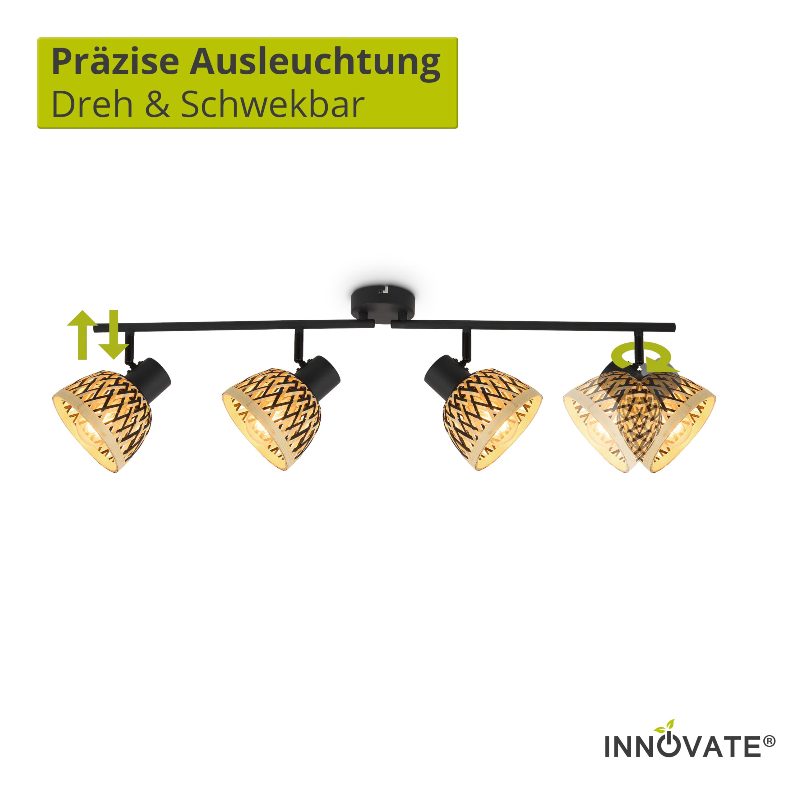 Plafondspot Gatebeck, hout/zwart, 3-lamps, hout
