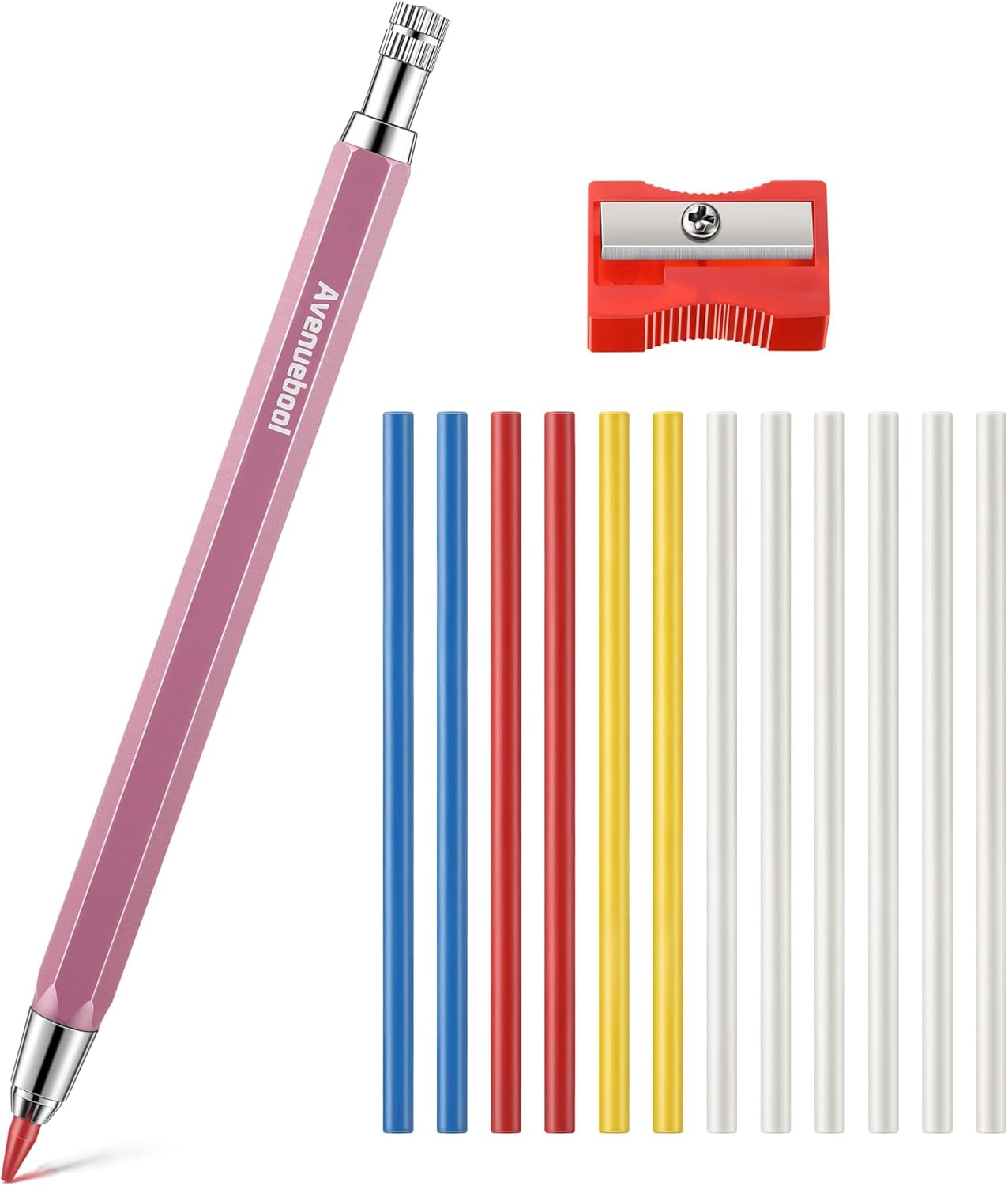 Avenuebool Sewing Chalk Markers for Fabric, Aluminum Chalk Pencil Refillable Cartridge Set, Marking Tool for Sewing with Sharpener and 12 Pcs 4mm Refills(Colorful)