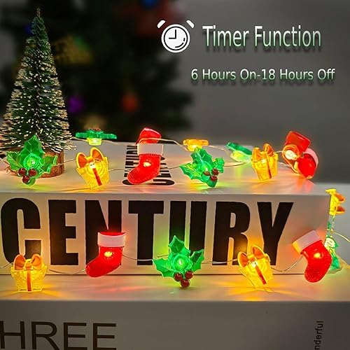 Miniatura 4 de Juego de 2 luces navideñas que funcionan con pilas, 10 pies, 30 LED, caja de regalo, 8 modos de iluminación, luz de Navidad, para interiores