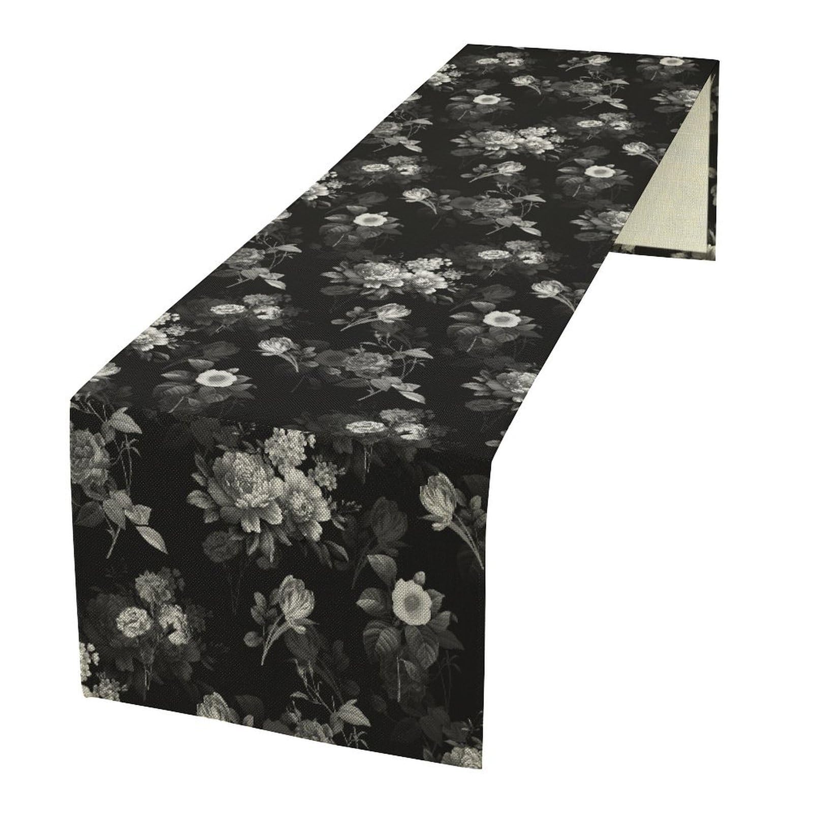 JanJCurt Vintage Botanical Table Runner, Abstract Watercolor Black White Gothic Flower Leaves Plants Print Table Runner for Seasonal Home Decoration Indoor Outdoor Party Decor, 13x36inch