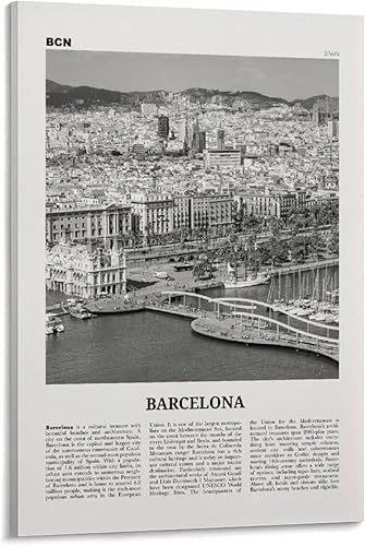 Barcelona - Póster de pared con estampado de océano blanco y negro, póster de Barcelona, foto de Barcelona, lienzo de Barcelona, póster de pared
