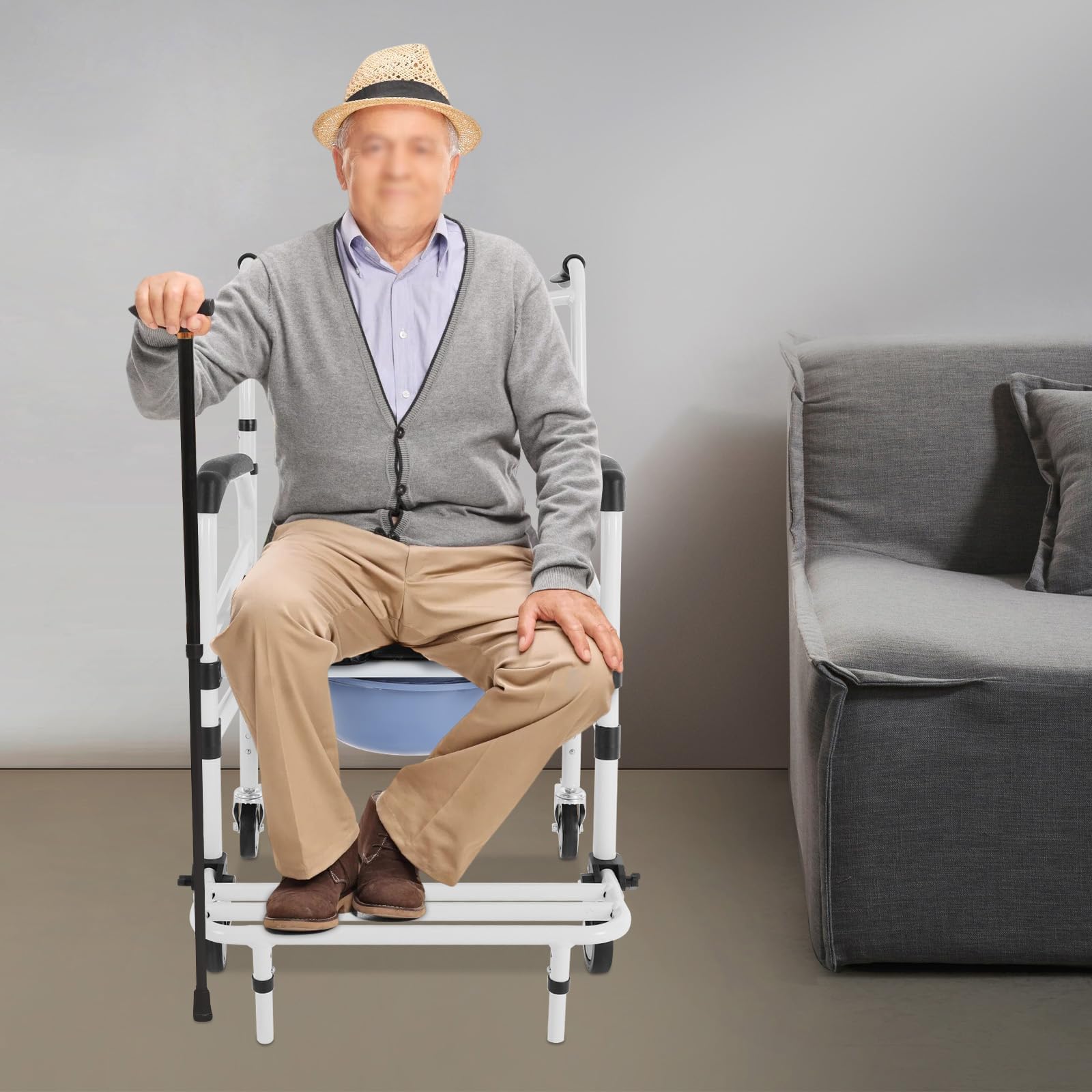 Silla de inodoro con ruedas y freno, silla de ducha plegable y ajustable en altura, silla de ducha con cubo de 10L, capacidad de carga 100kg, para personas mayores, cuidado de discapacitados