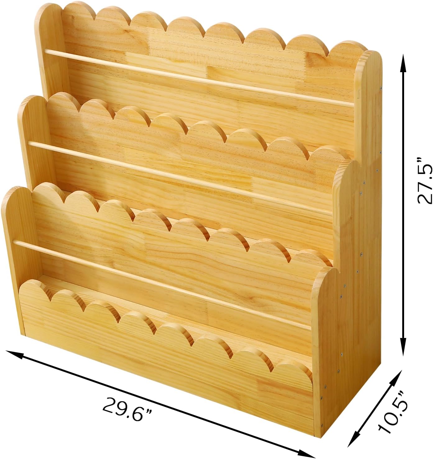 Scalloped Design | 3-Tier Montessori Solid Wood Kids Bookcase | 29.6" Wide Toddler Storage Shelf | Easy Access Floor Display Furniture for Playroom/Nursery - Image 2