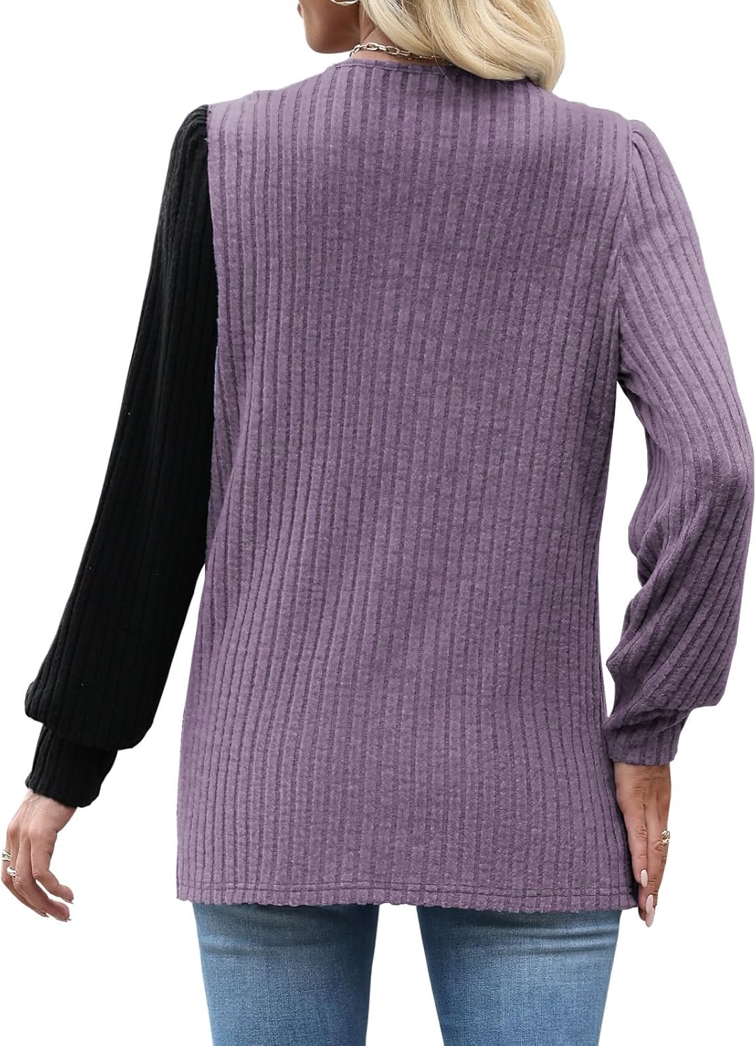 MixShe Womens Knit Sweaters 2025 Fall Winter Casual Long Sleeve Ribbed Colorblock Button Pullover Tops - Image 2