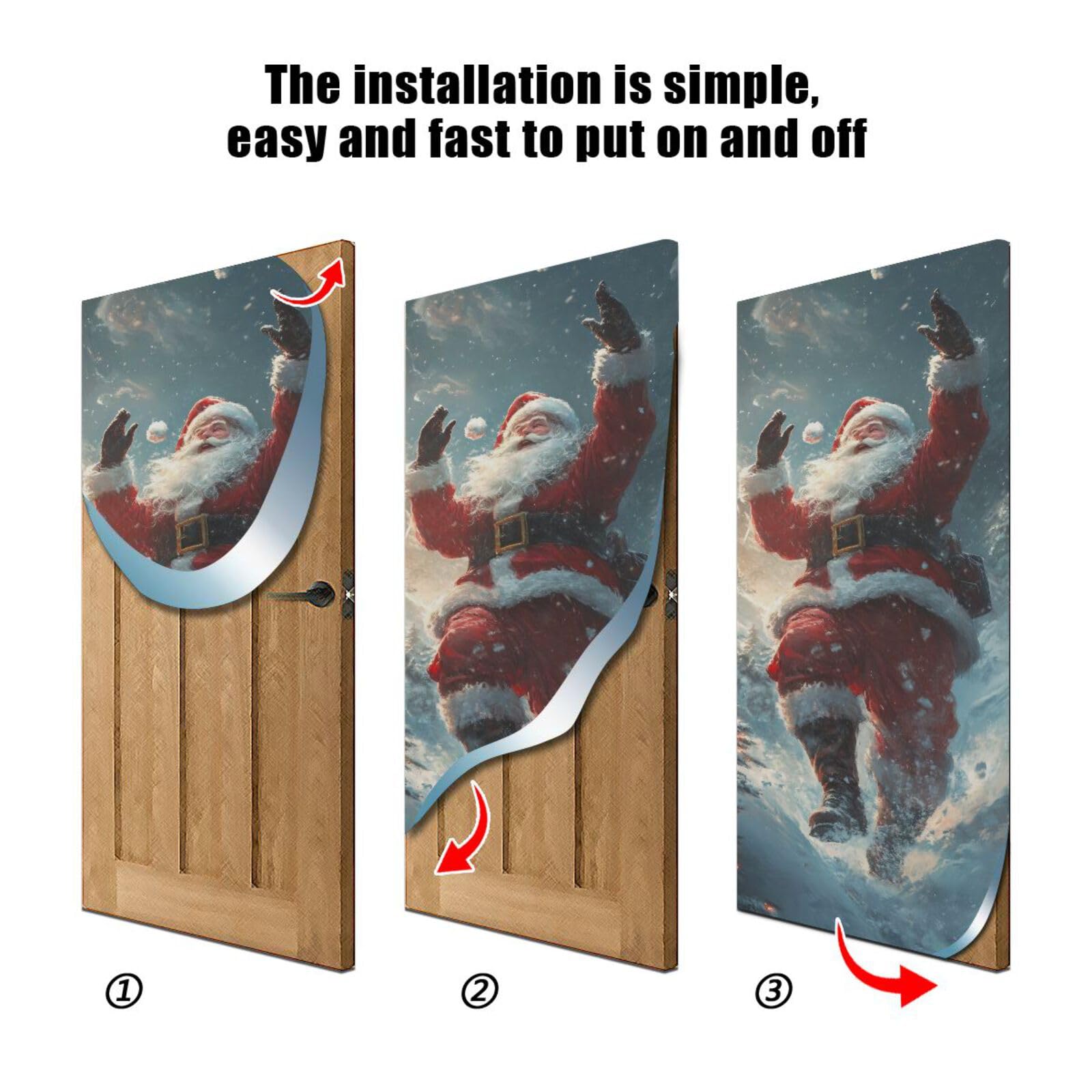 FLildon Santa Claus Snowy Christmas Door Cover Decoration, Party Accessory Porch Decor for Festive Ornament Room Door Covers 36 x 98 Inch