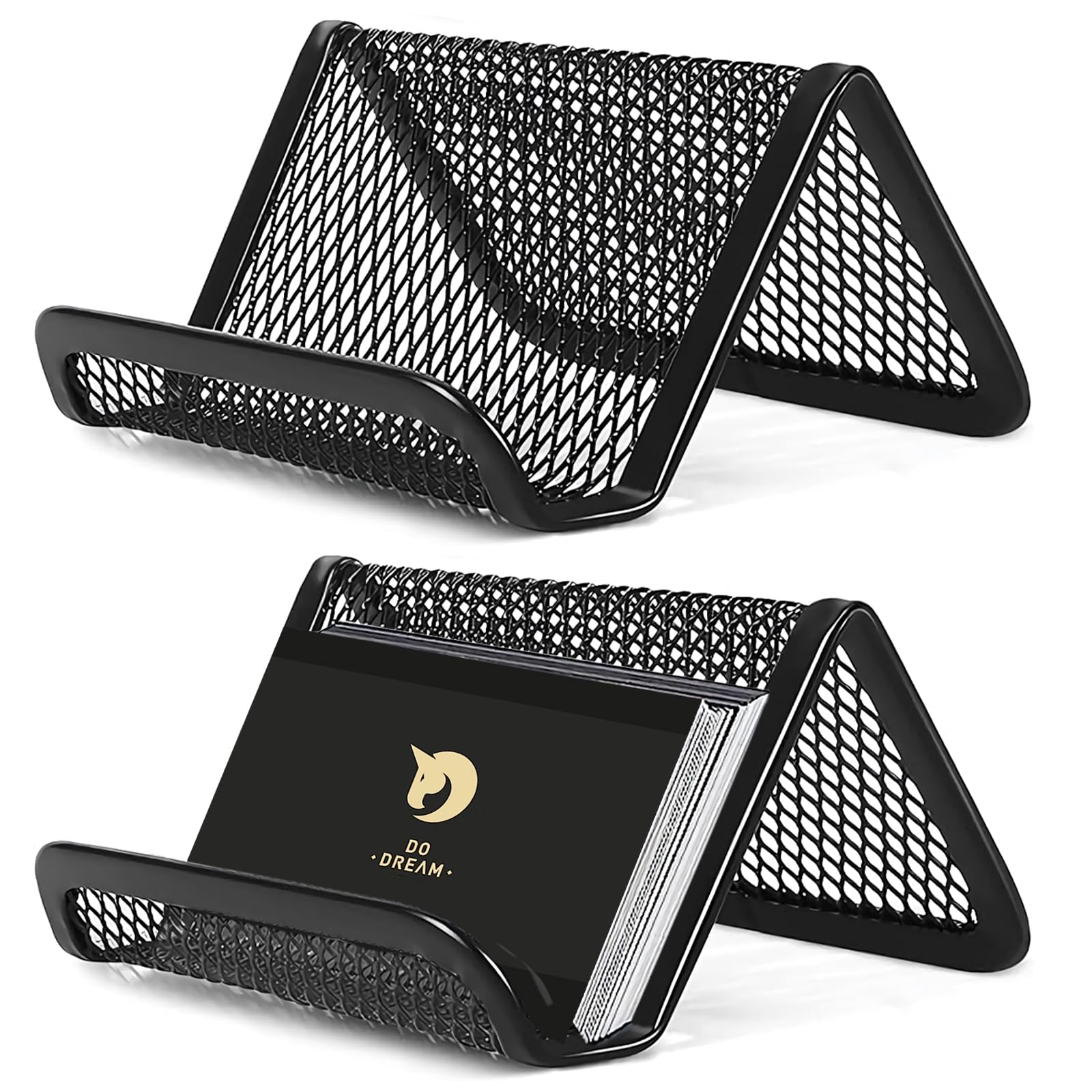 2 Pcs Black Business Card Holder Desk Wire Mesh Business Card Holder Display Desktop Business Card Stand Metal