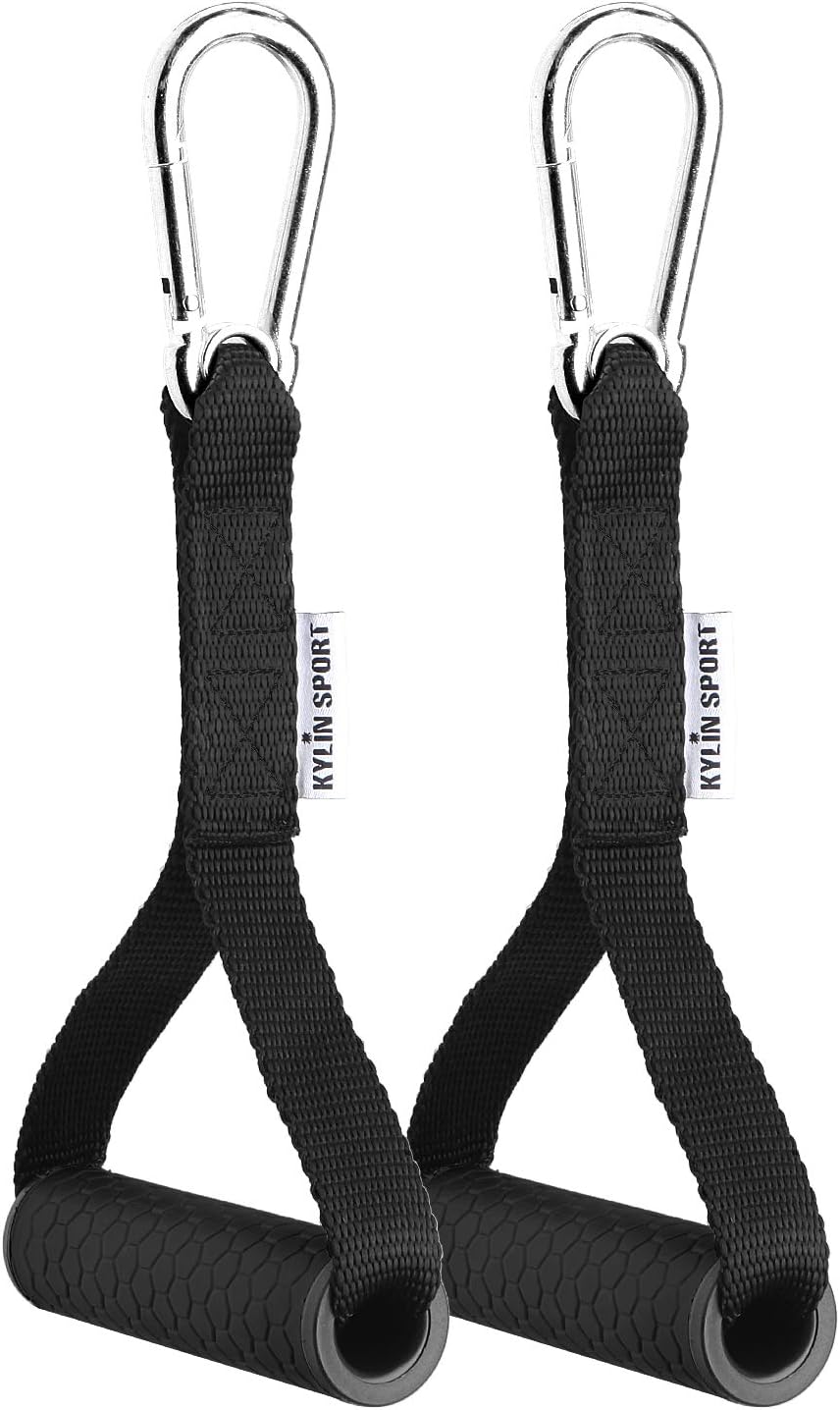 Limited Discount KYLIN SPORT Upgraded Cable Machine Attachments Resistance Bands Handles Grips Fitness Strap Stirrup Handle Cable Attachment Silicon Grip with Metal Carabiner Colorful Version (Black)