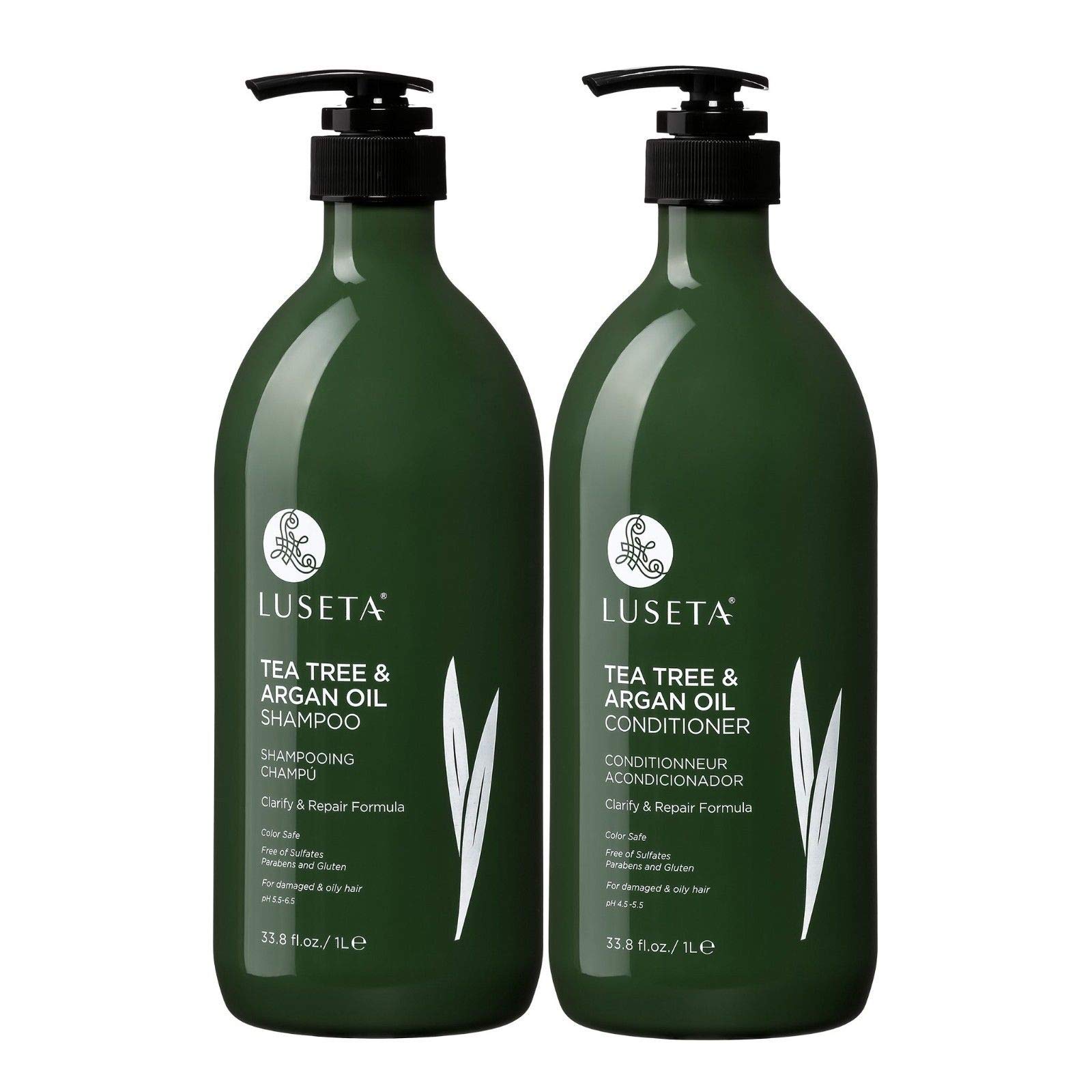 Luseta Tea Tree Oil Shampoo and Conditioner Set for Flaky, Dry Scalp - Cooling Peppermint & Lavender, Refreshes Scalp & Removes Buildup, Sulfate-Free, 2 x 33.8 oz