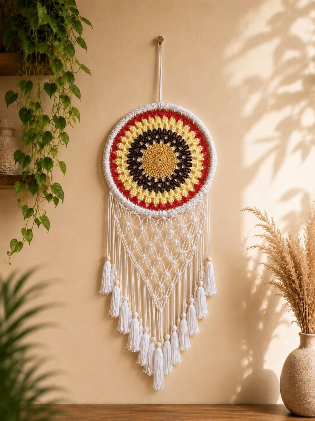 handmade crochet dream catcher wall hanging | boho macrame dream catcher for bedroom, living room décor | aesthetic wall art | home decoration & gift item