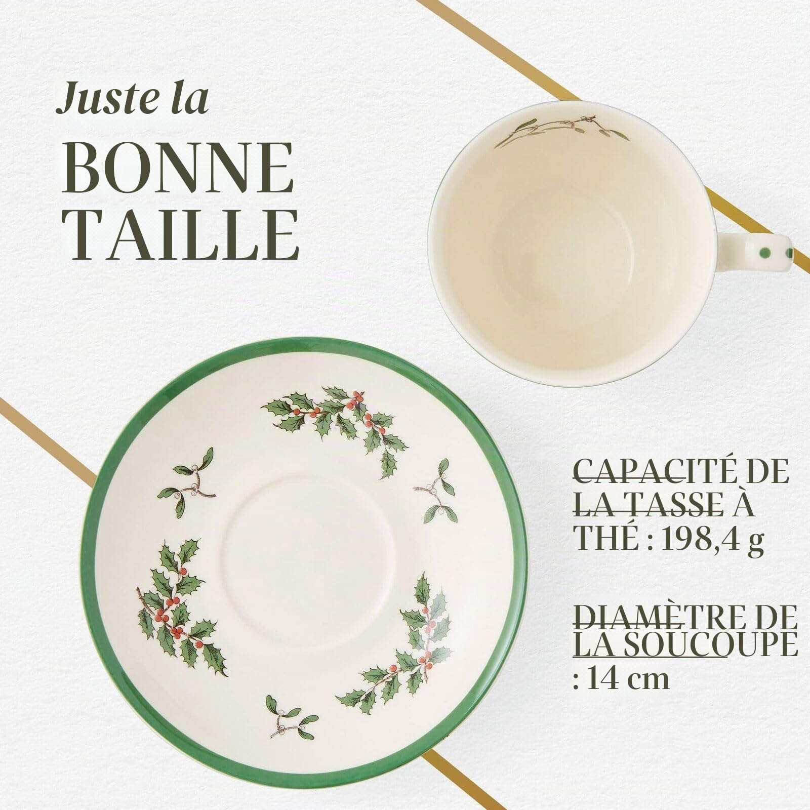 Spode Tasse à thé et soucoupe sapin de Noël, lot de 4 (multicolore)