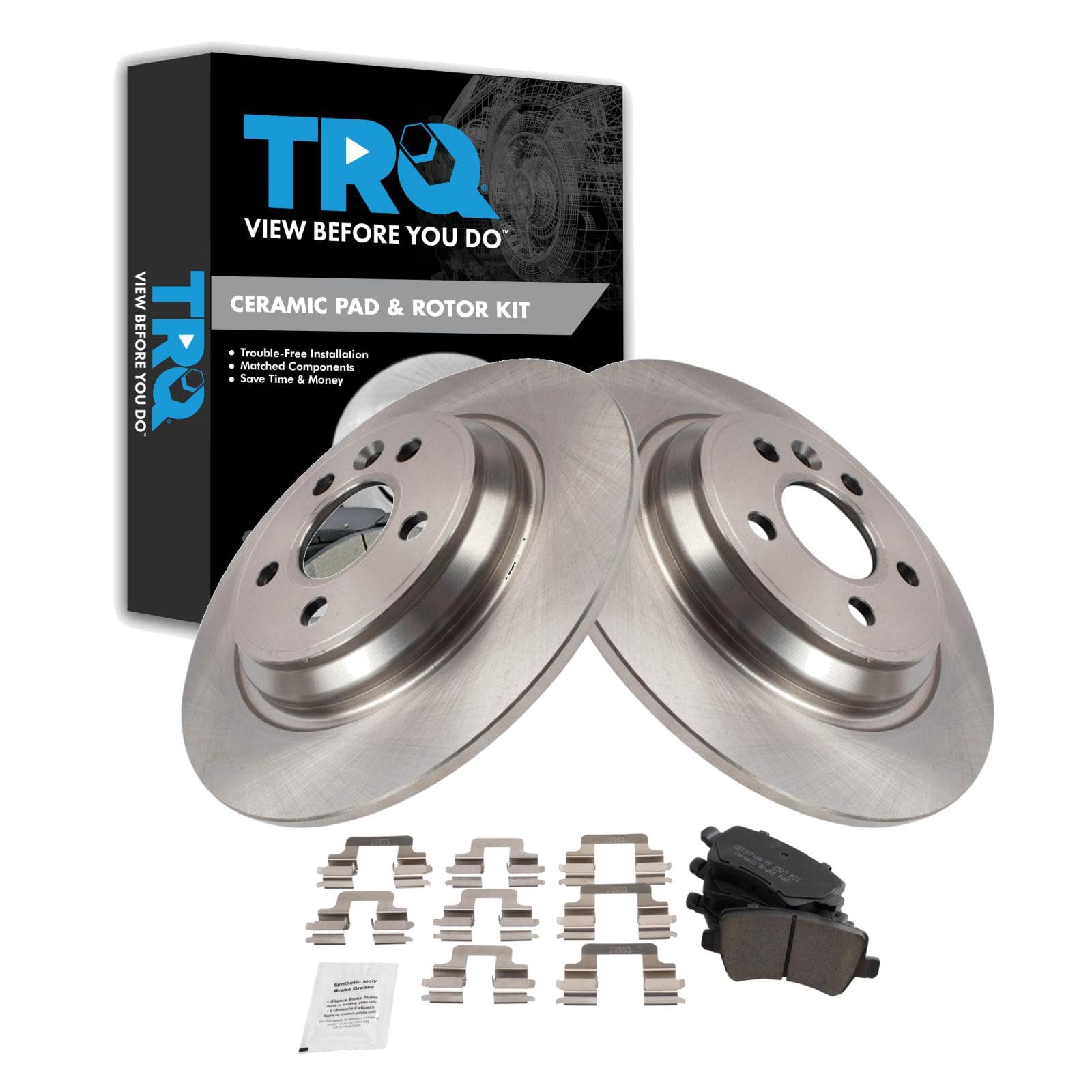 TRQ Rear Brake Pad and Rotor Set Ceramic Solid Rotors Compatible with 2011-2018 Volvo S60 2010-2016 XC70 S80 2007-2009 S80 2015-2018 V60 V60 Cross Country 2008-2010 V70 2016-2018 S60 Cross Country
