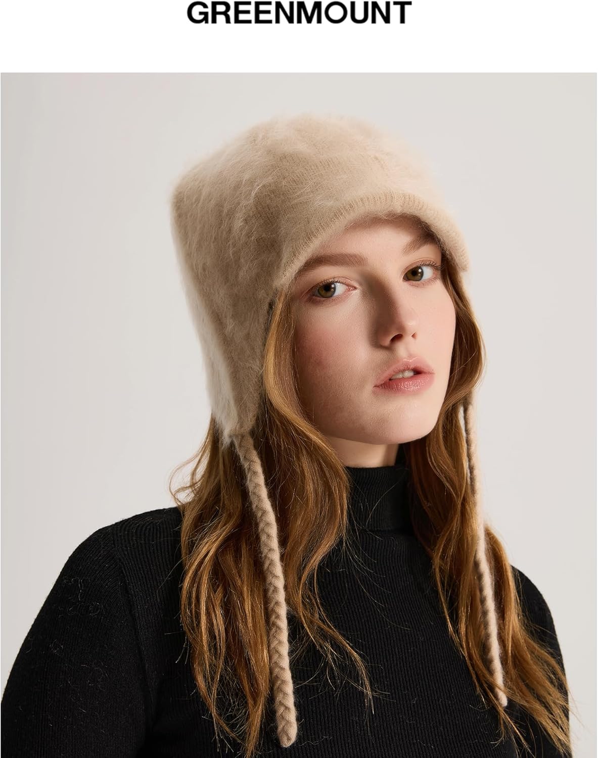GreenMount Women's 100% Pure Brushed Cashmere Earflaps Hat Cute Plant Dyeing Warm Soft Winter Hat for Women Gifts