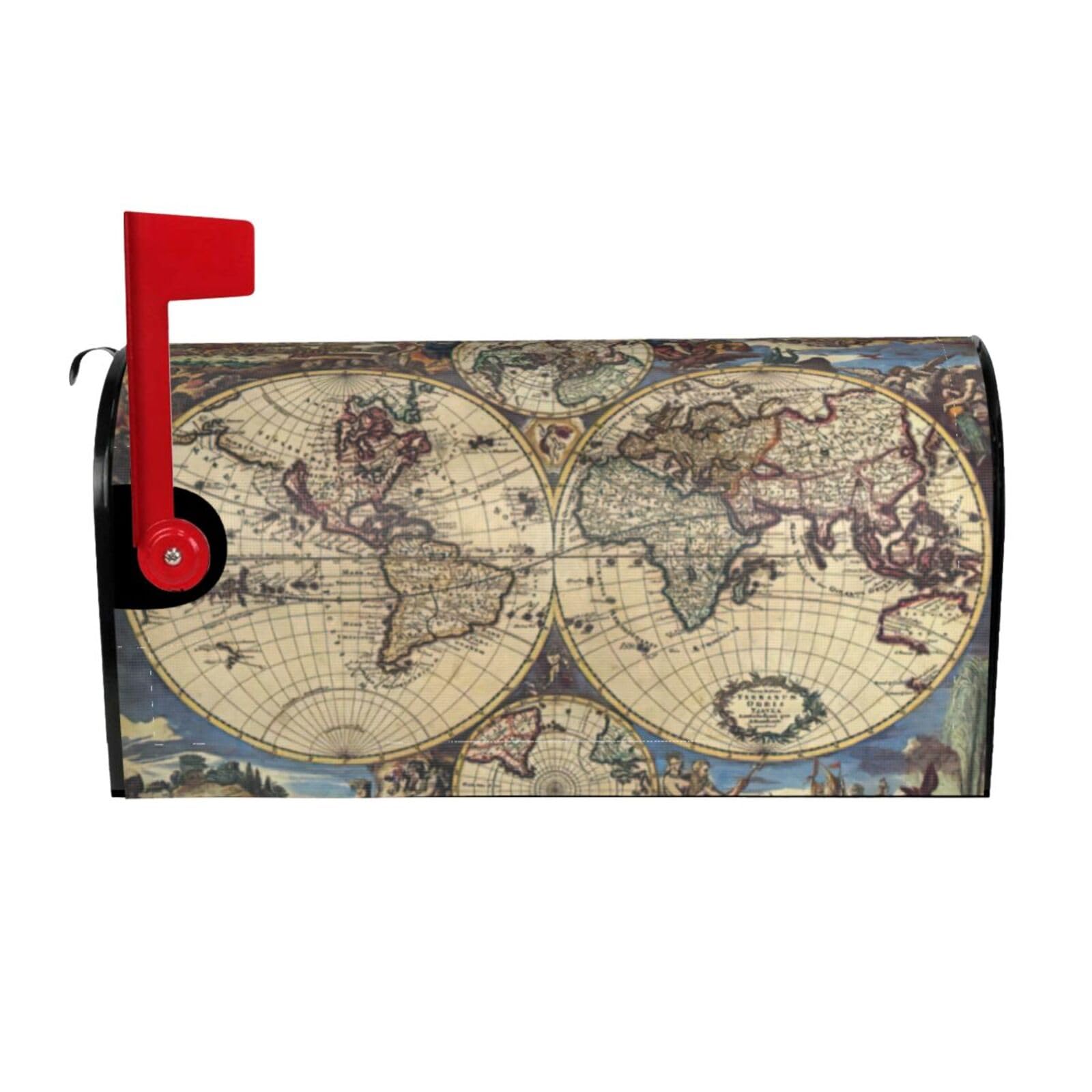 Ancient Map World Globe Print Mailbox Covers Magnetic Mailbox Post protective cover for Garden Yard Outdoor Decor