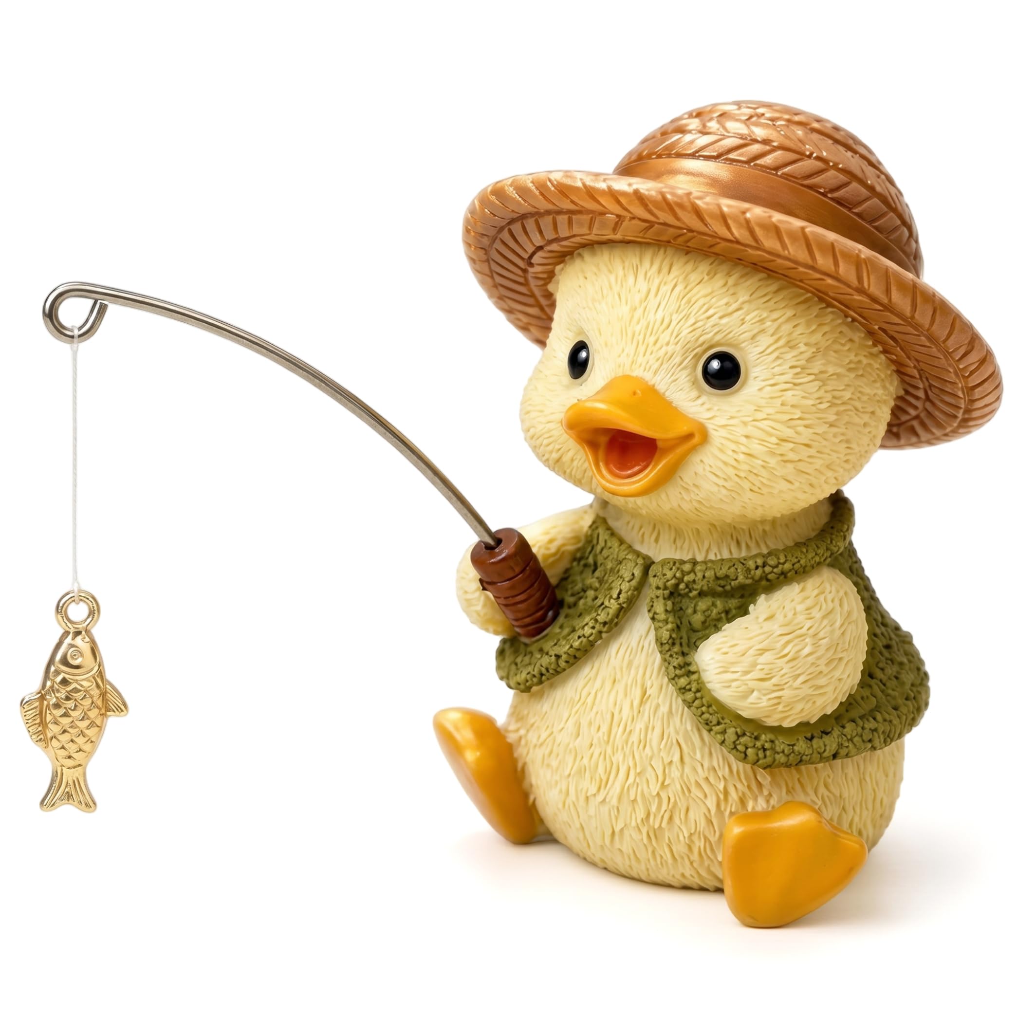 Otbushit Cute Fishing Duck Figurine Hand-painted Resin Car Dashboard Decorations For Fishermen & Dads Desk Figurines