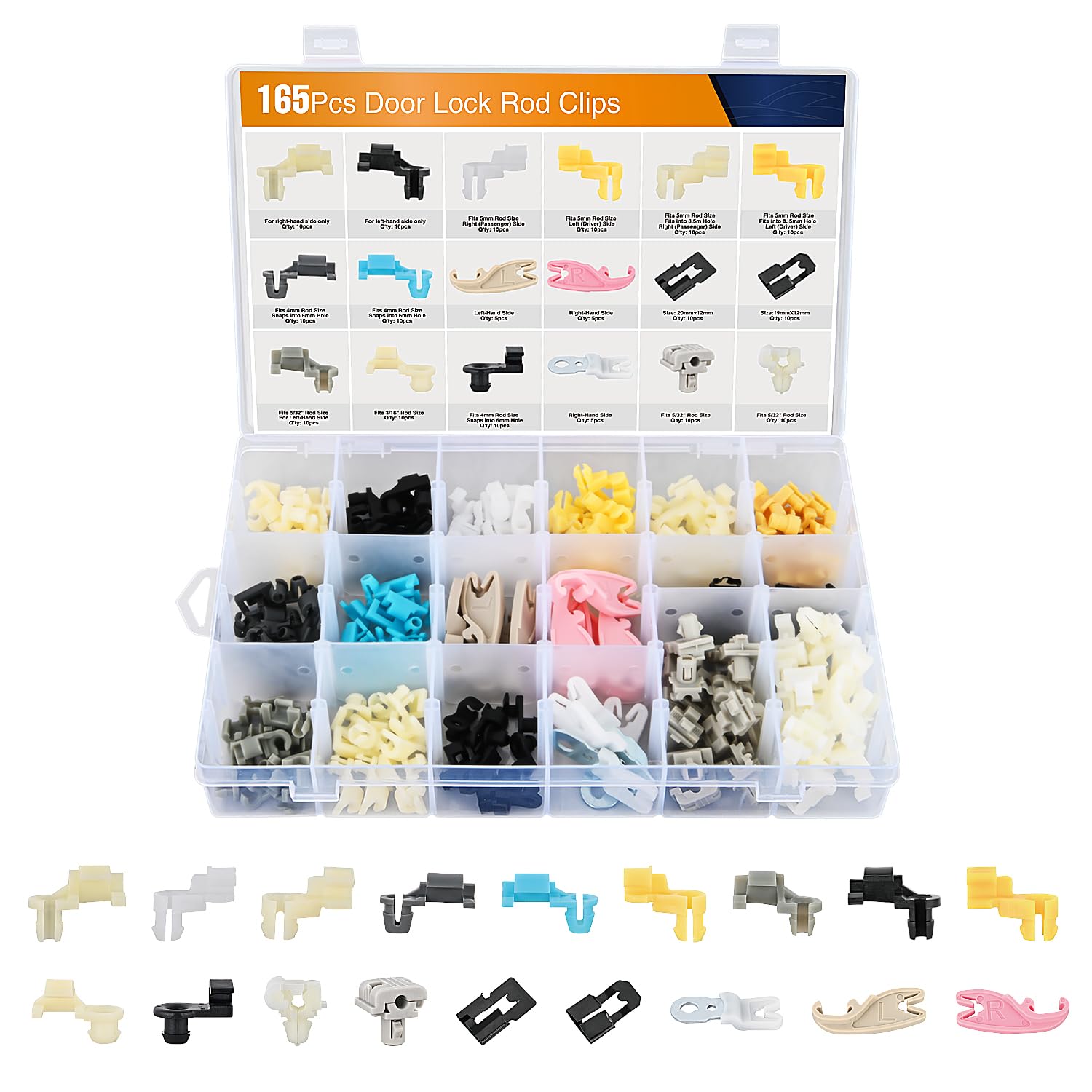 GOOACC 165Pcs Door Lock Rod &amp; Tailgate Handle Retainer Clip Assortment
