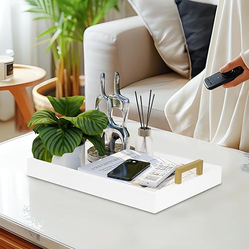 Miniatura 5 de MAONAME Bandeja de madera para servir con asas, bandeja decorativa negra para mesa de café, bandeja rectangular moderna, bandeja otomana de madera,